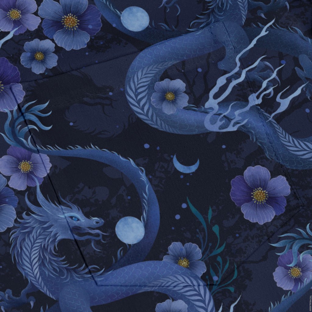 Floral Dragon Night Long Sleeve Button Up Shirt Geek Nerd adult sizing Design by Episodic Fantasy Prints