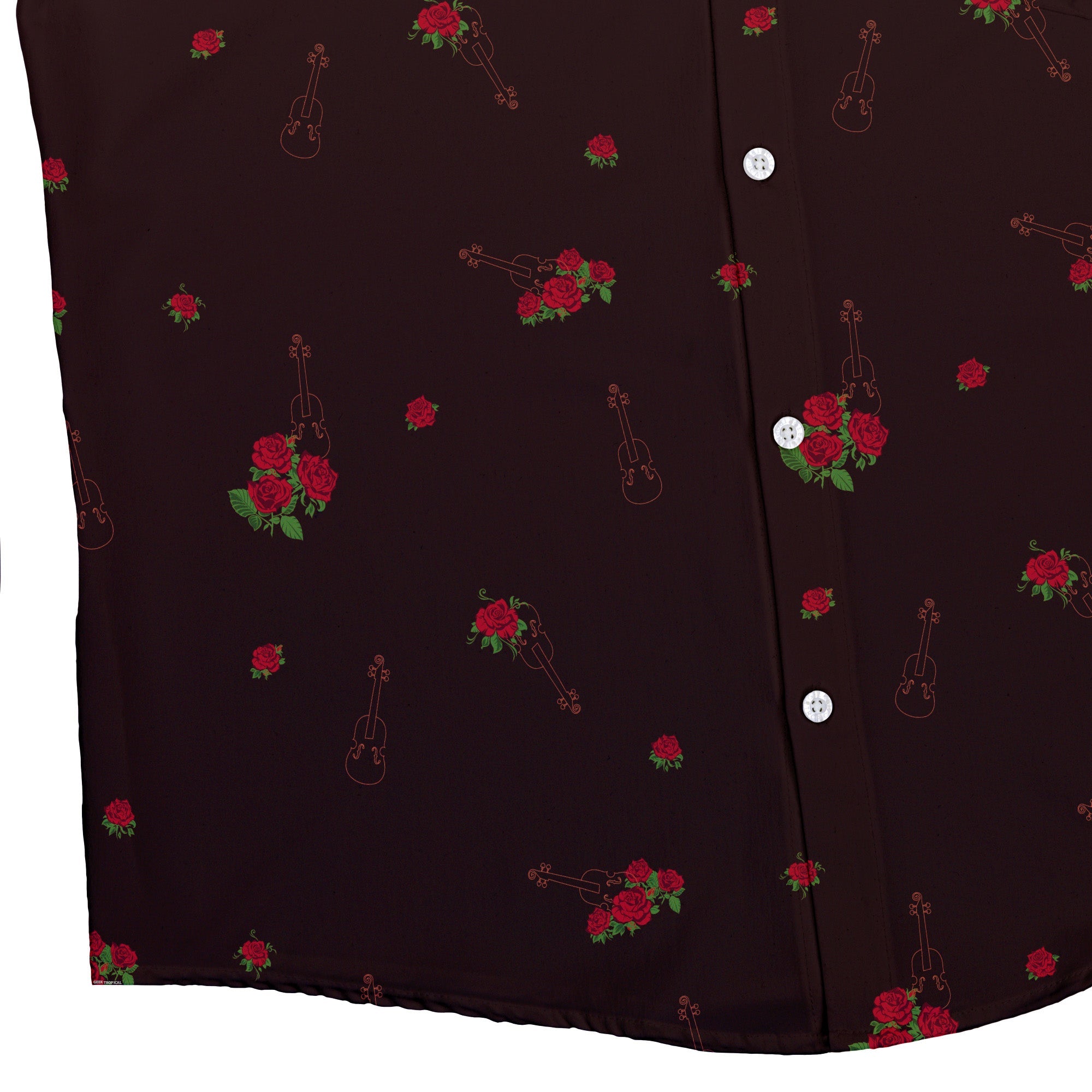 Floral Violin Melody Button Up Shirt - adult sizing - Design by Dunking Toast - music print