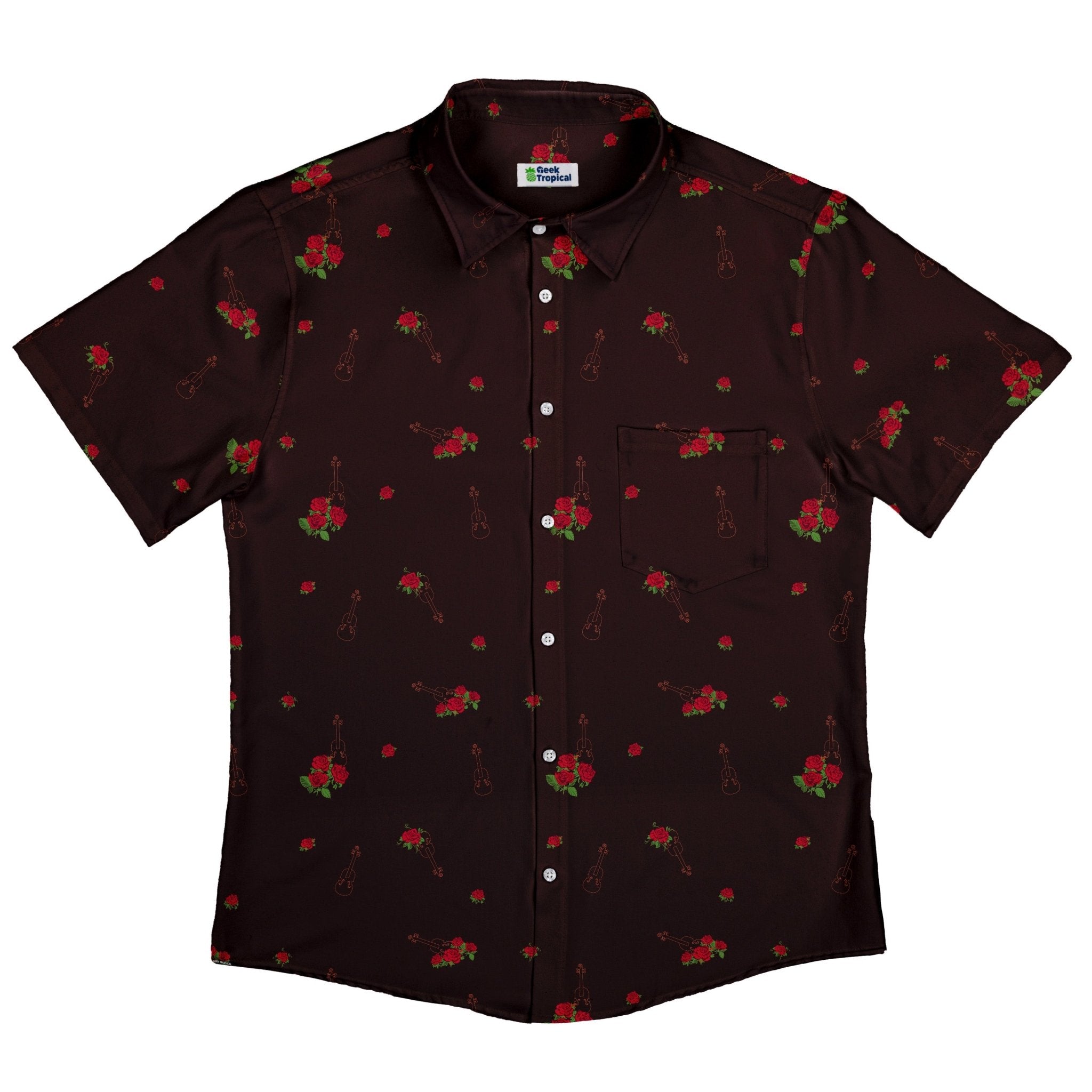 Floral Violin Melody Button Up Shirt - adult sizing - Design by Dunking Toast - music print