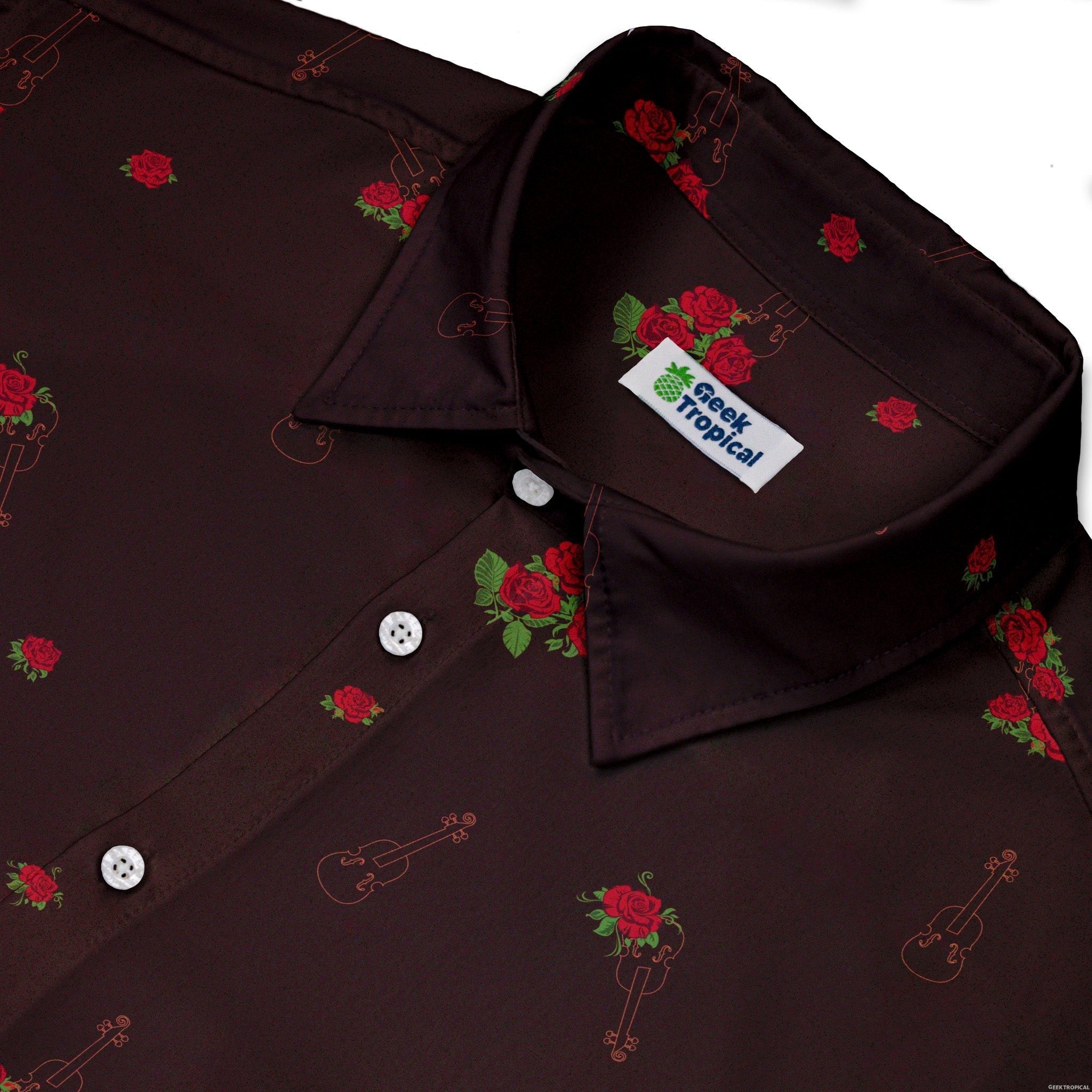 Floral Violin Melody Button Up Shirt - adult sizing - Design by Dunking Toast - music print