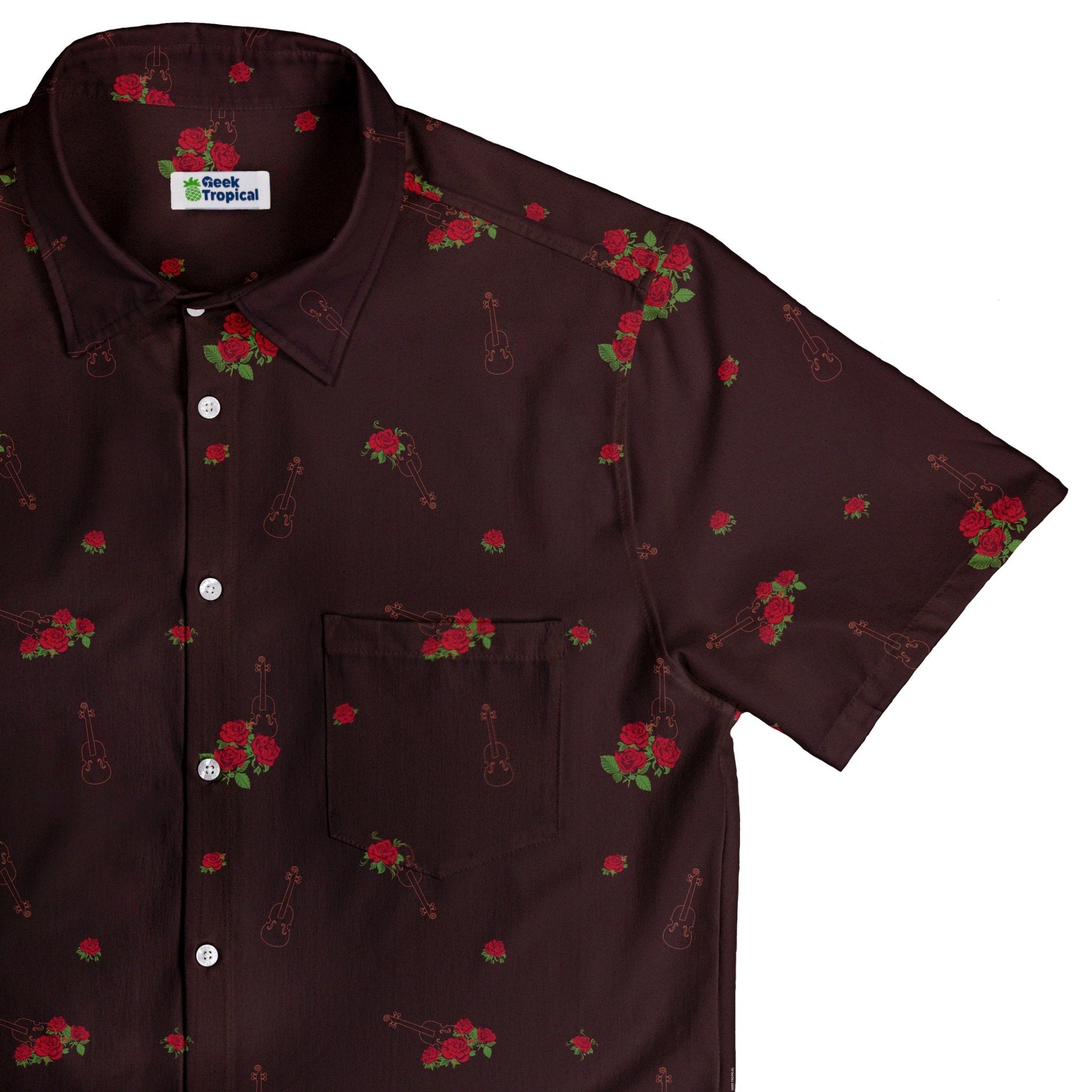 Floral Violin Melody Button Up Shirt - adult sizing - Design by Dunking Toast - music print