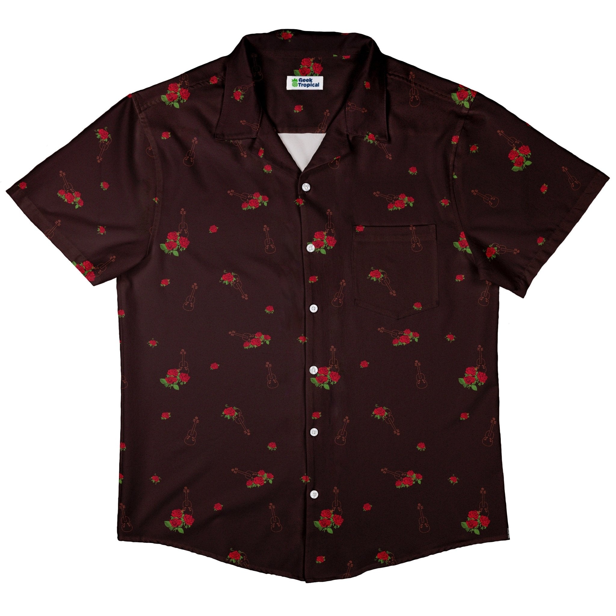 Floral Violin Melody Button Up Shirt - adult sizing - Design by Dunking Toast - music print