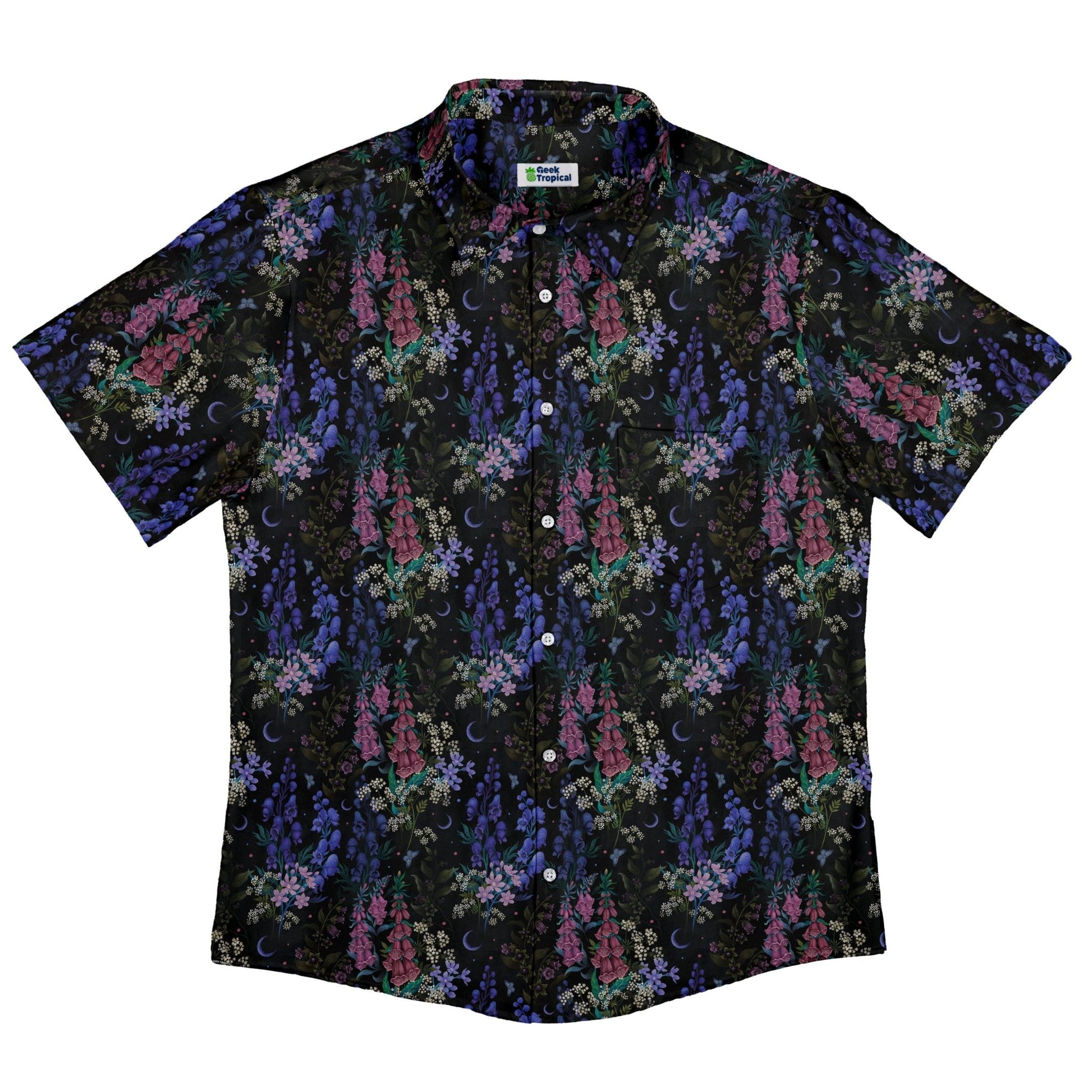 Floral Purple Night Button Up Shirt Geek Nerd 0925 adult sizing All Adult Button Up Shirts