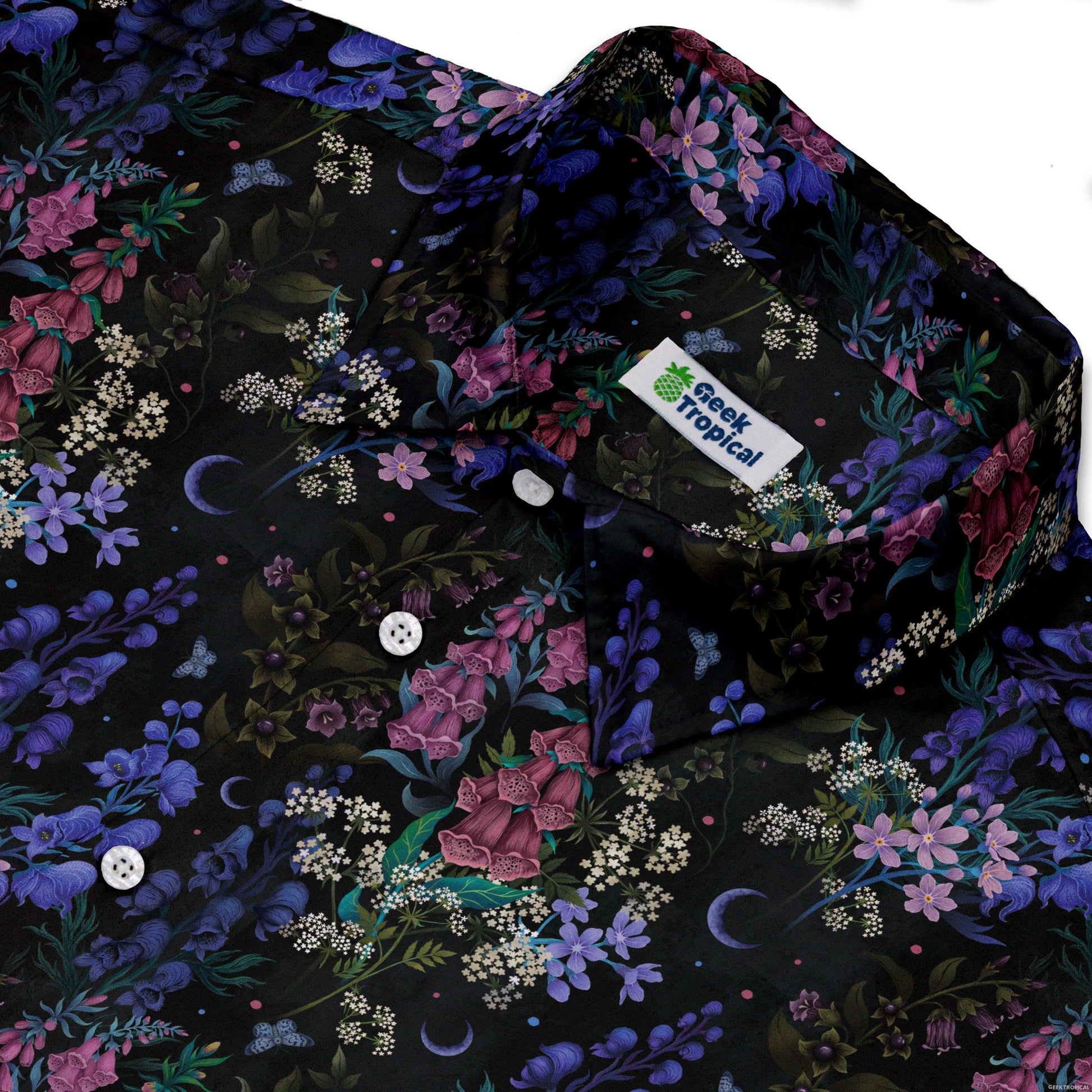 Floral Purple Night Button Up Shirt Geek Nerd 0925 adult sizing All Adult Button Up Shirts