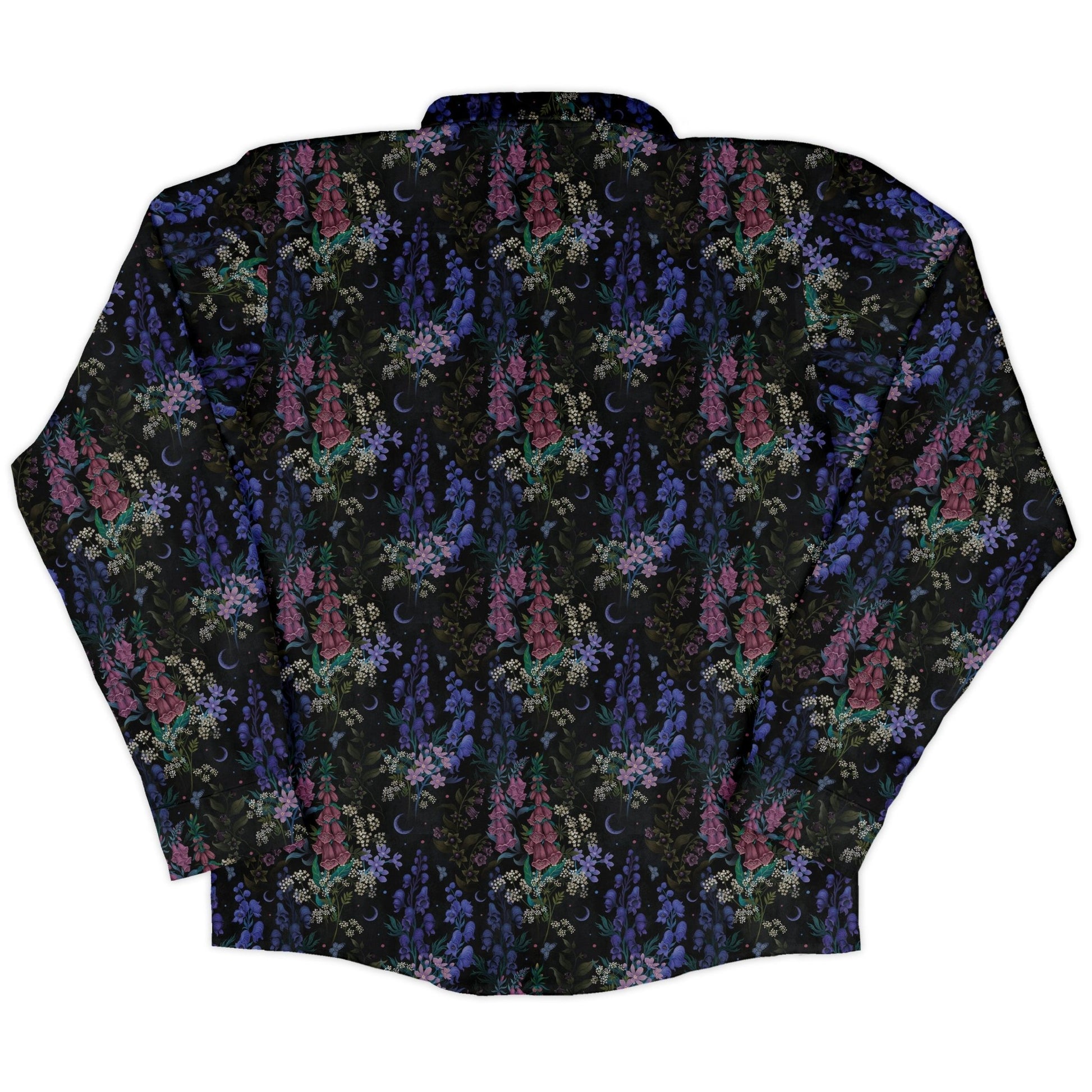 Floral Purple Night Long Sleeve Button Up Shirt Geek Nerd 0925 adult sizing All Adult Button Up Shirts