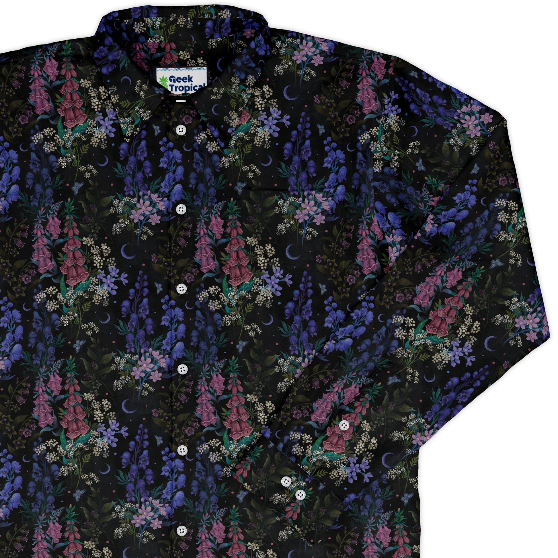 Floral Purple Night Long Sleeve Button Up Shirt Geek Nerd 0925 adult sizing All Adult Button Up Shirts