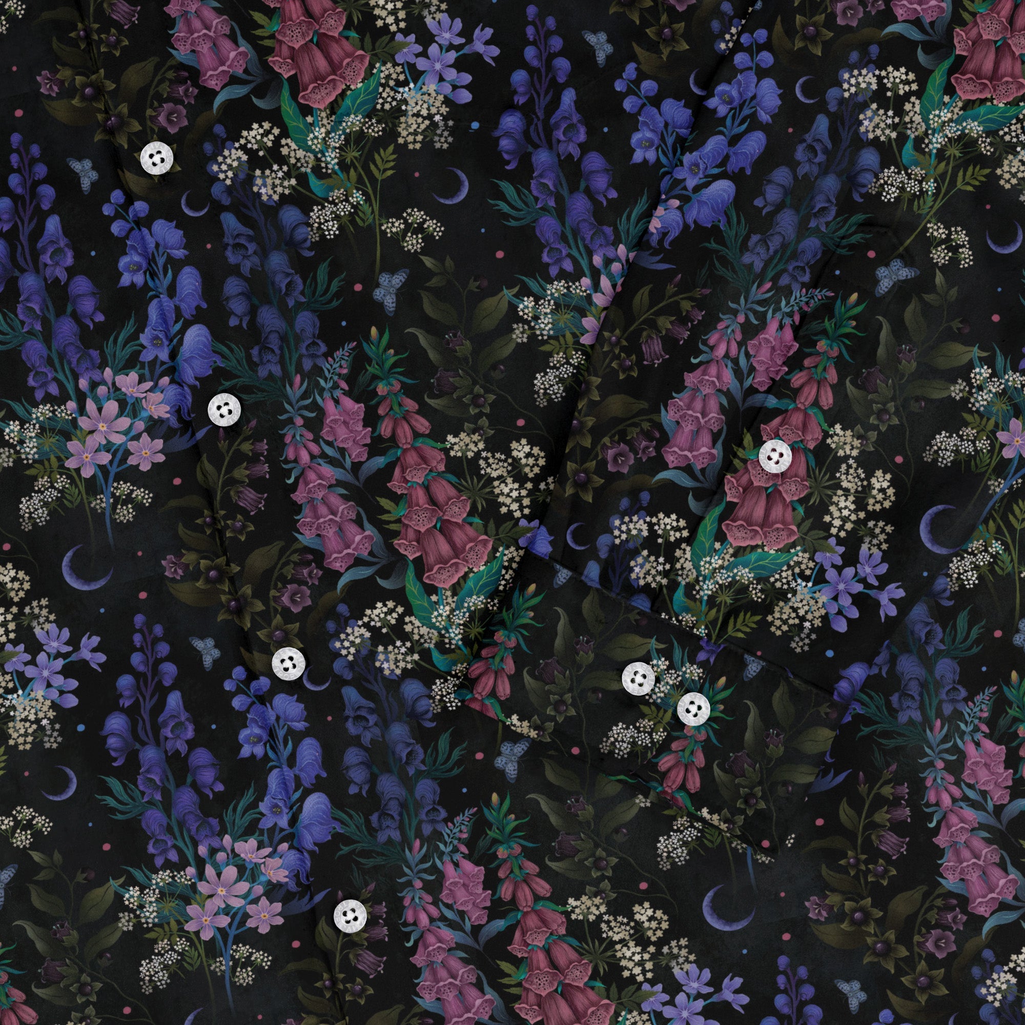 Floral Purple Night Long Sleeve Button Up Shirt Geek Nerd 0925 adult sizing All Adult Button Up Shirts