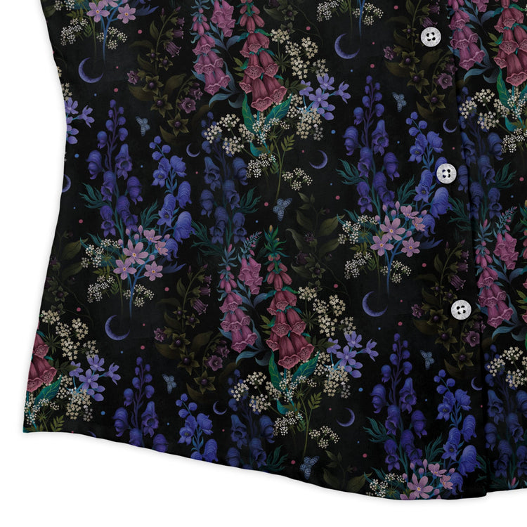Floral Purple Night Curvy Button Up Shirt Geek Nerd 0925 All Adult Button Up Shirts Botany Print