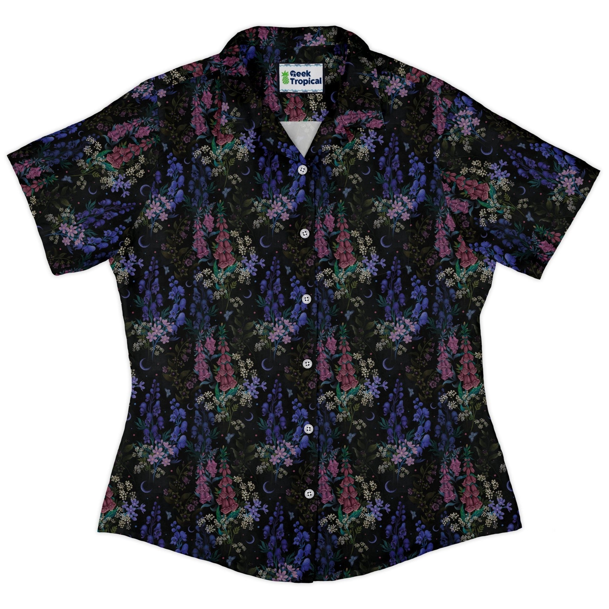 Floral Purple Night Curvy Button Up Shirt Geek Nerd 0925 All Adult Button Up Shirts Botany Print