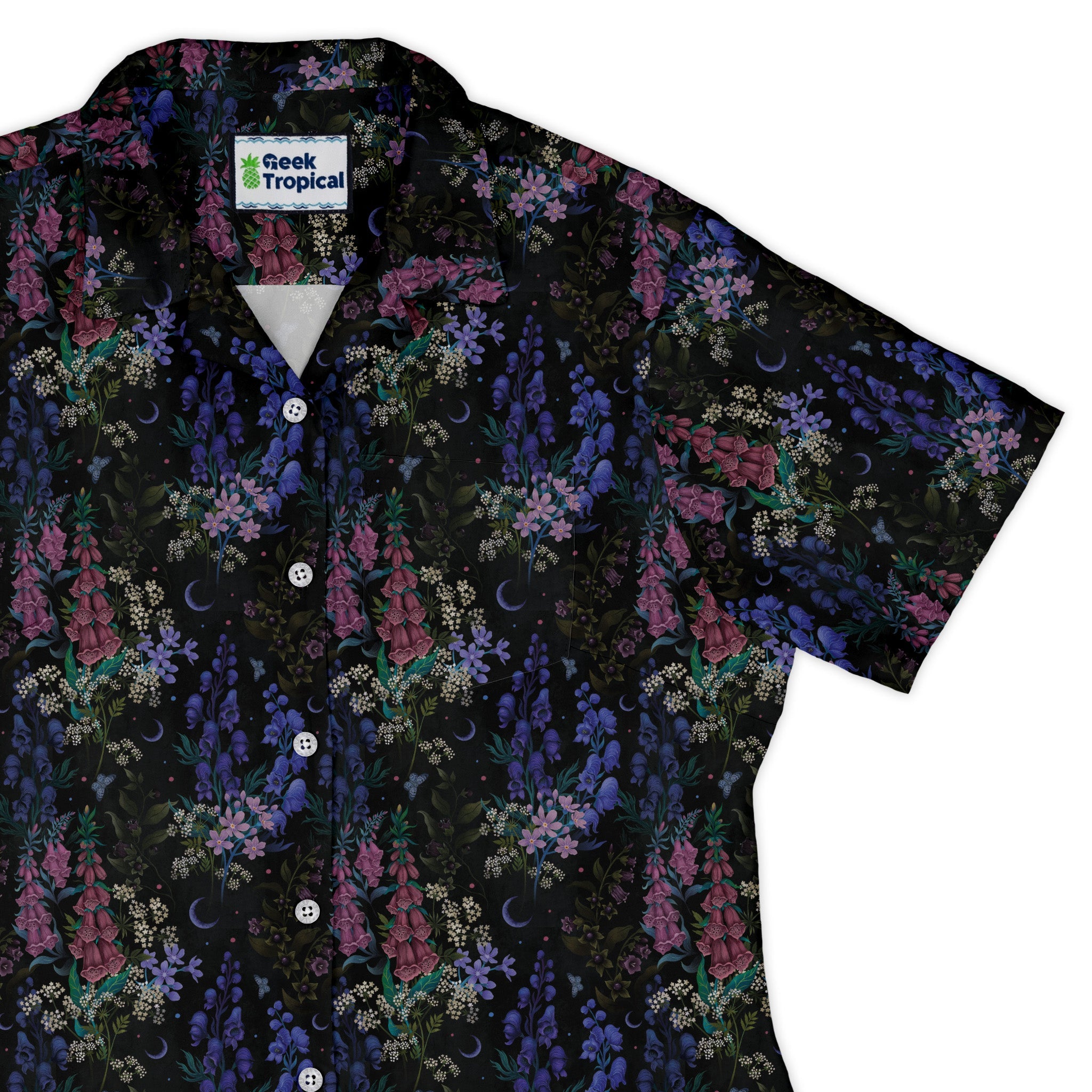 Floral Purple Night Curvy Button Up Shirt Geek Nerd 0925 All Adult Button Up Shirts Botany Print