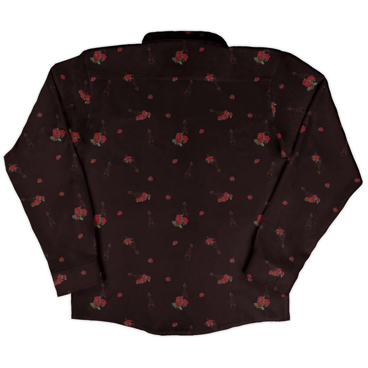 Floral Violin Melody Long Sleeve Button Up Shirt Geek Nerd adult sizing Design by Dunking Toast FLOW DESC WRITING