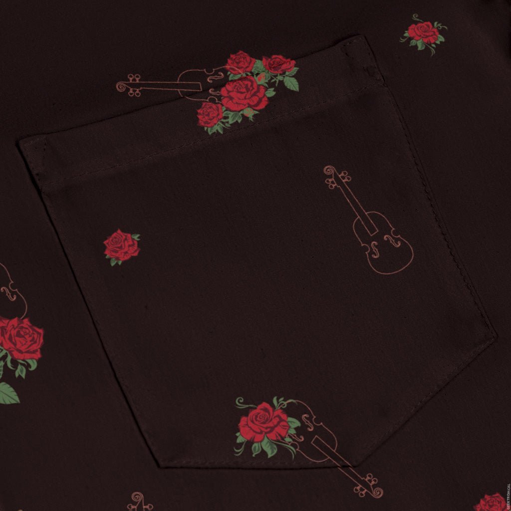 Floral Violin Melody Long Sleeve Button Up Shirt Geek Nerd adult sizing Design by Dunking Toast FLOW DESC WRITING