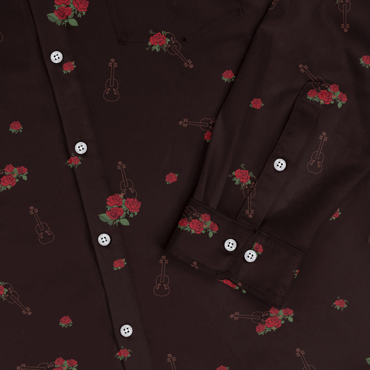 Floral Violin Melody Long Sleeve Button Up Shirt Geek Nerd adult sizing Design by Dunking Toast FLOW DESC WRITING