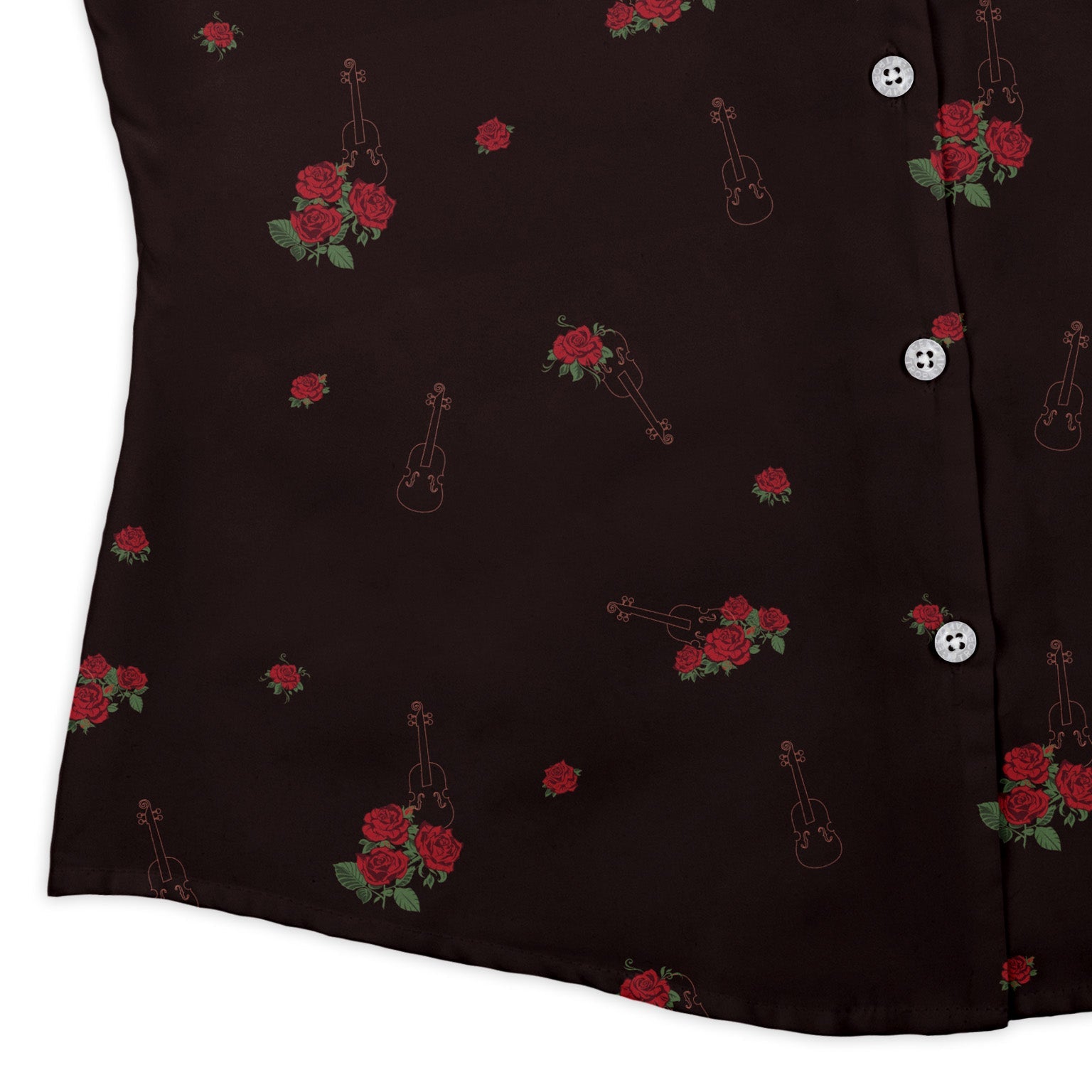 Floral Violin Melody Curvy Button Up Shirt Geek Nerd Design by Dunking Toast music print women