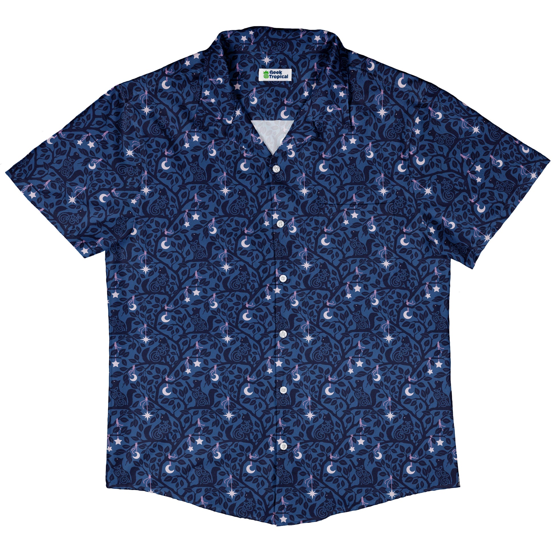 Forest Cats Blue Button Up Shirt Hawaiian Front