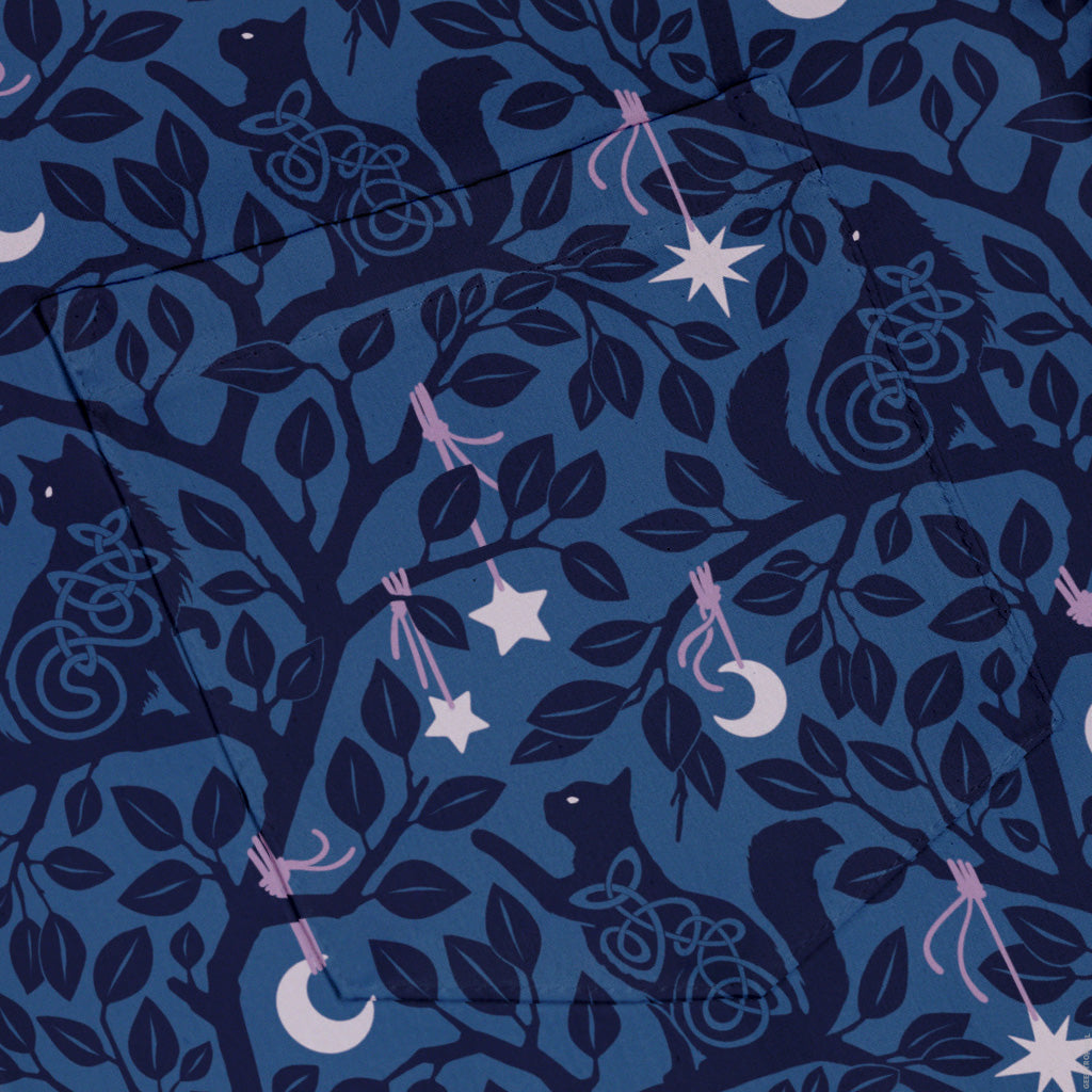 Forest Cats Blue Button Up Shirt Pocket