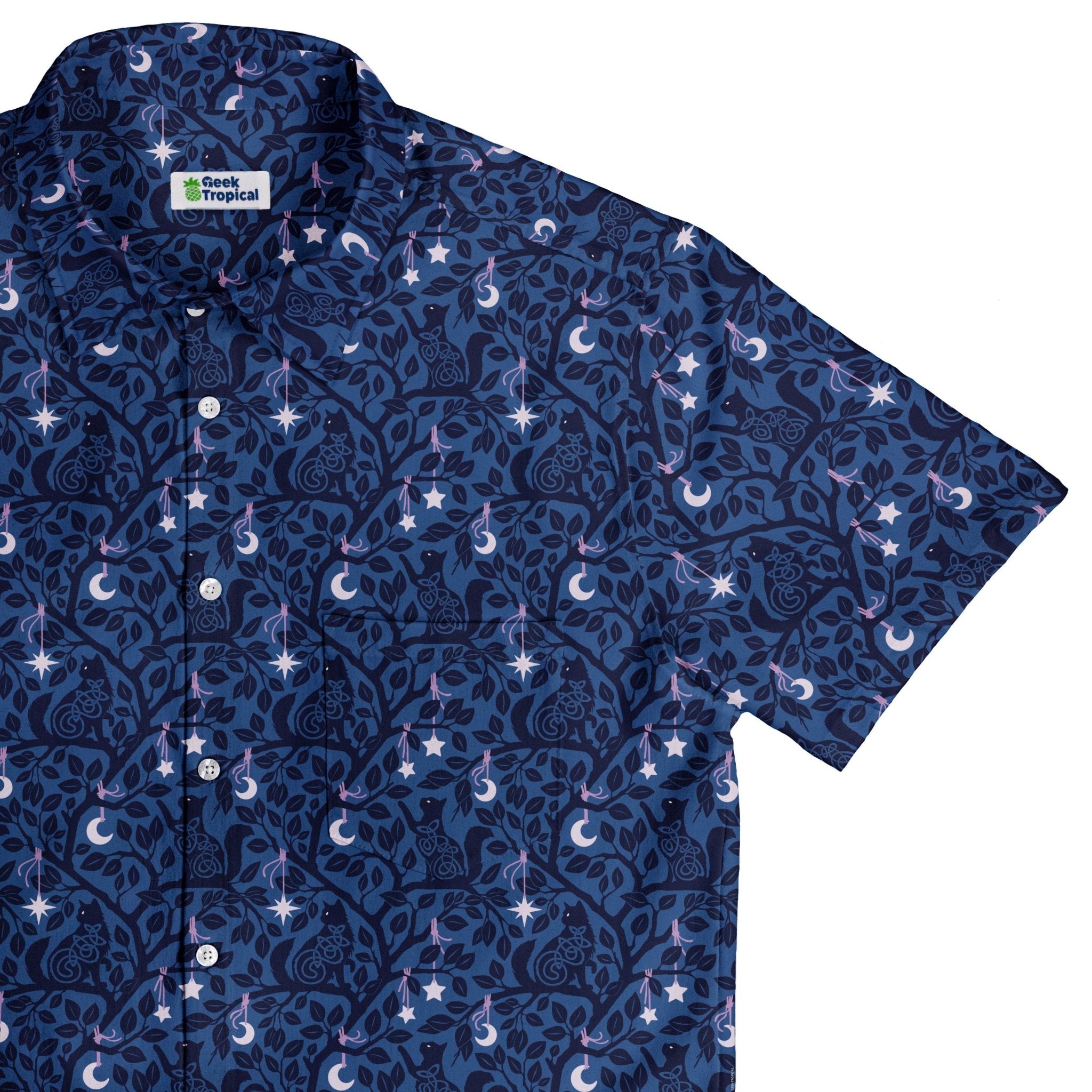 Forest Cats Blue Button Up Shirt 1