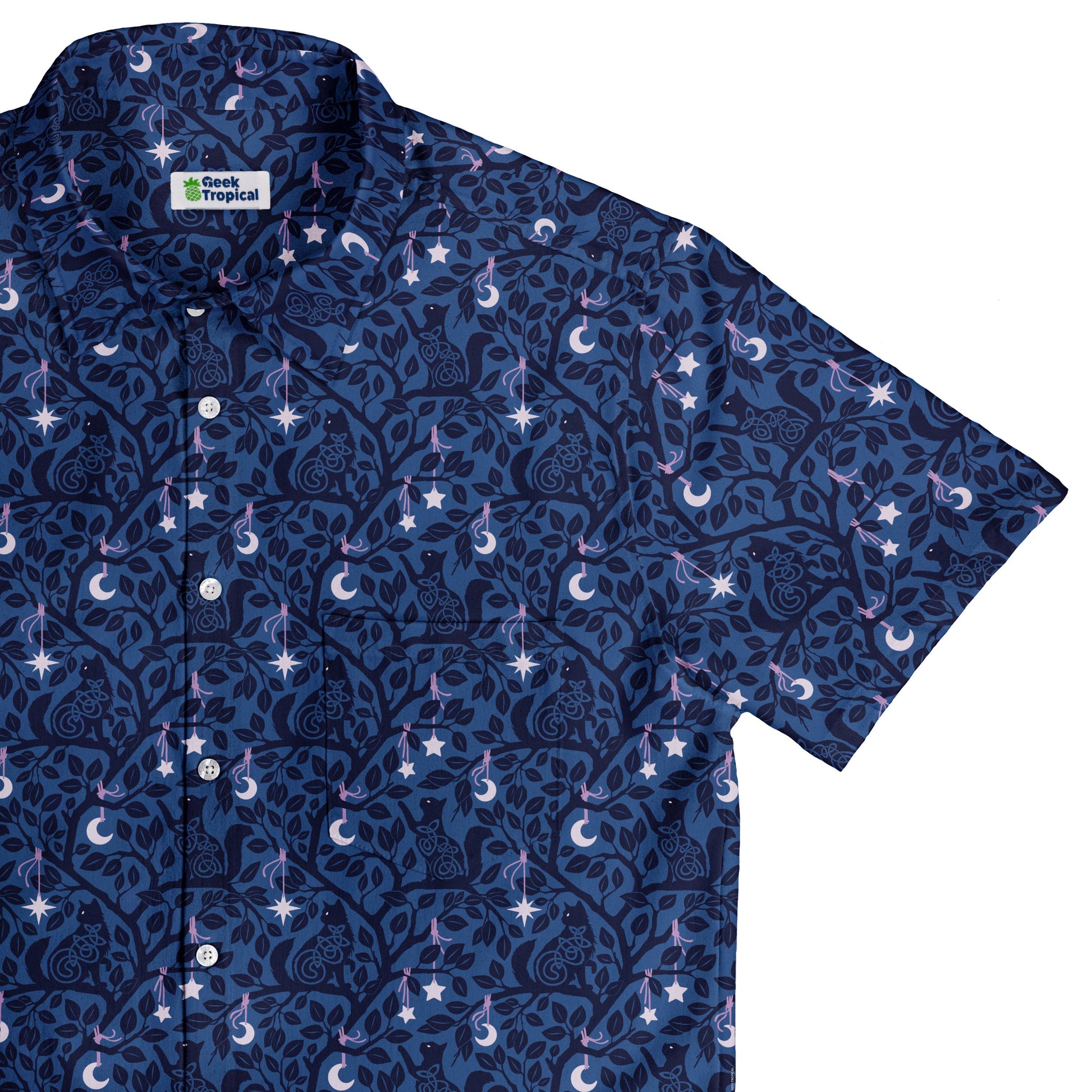 Forest Cats Blue Button Up Shirt Top Corner