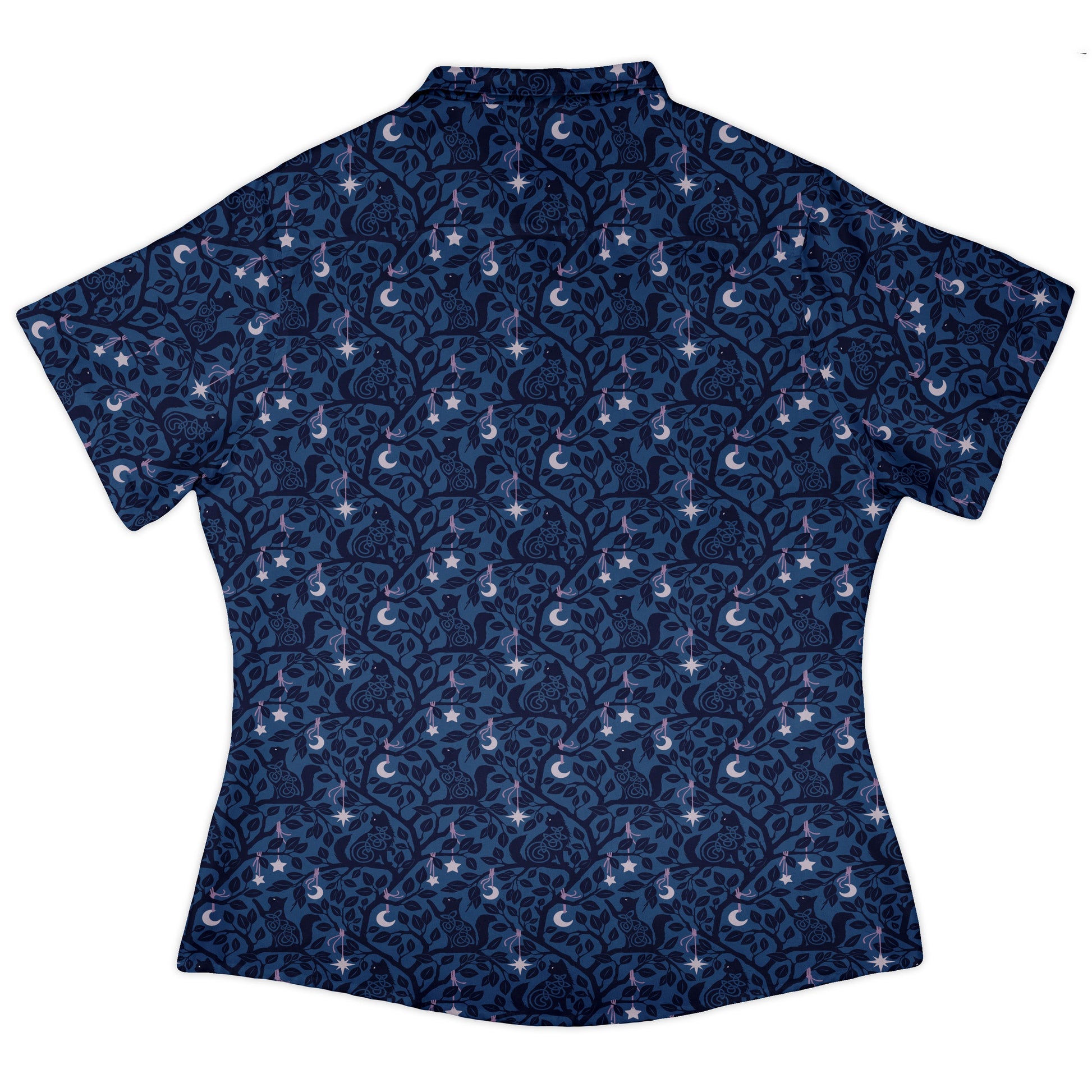 Forest Cats Blue Curvy Button Up Shirt womens back
