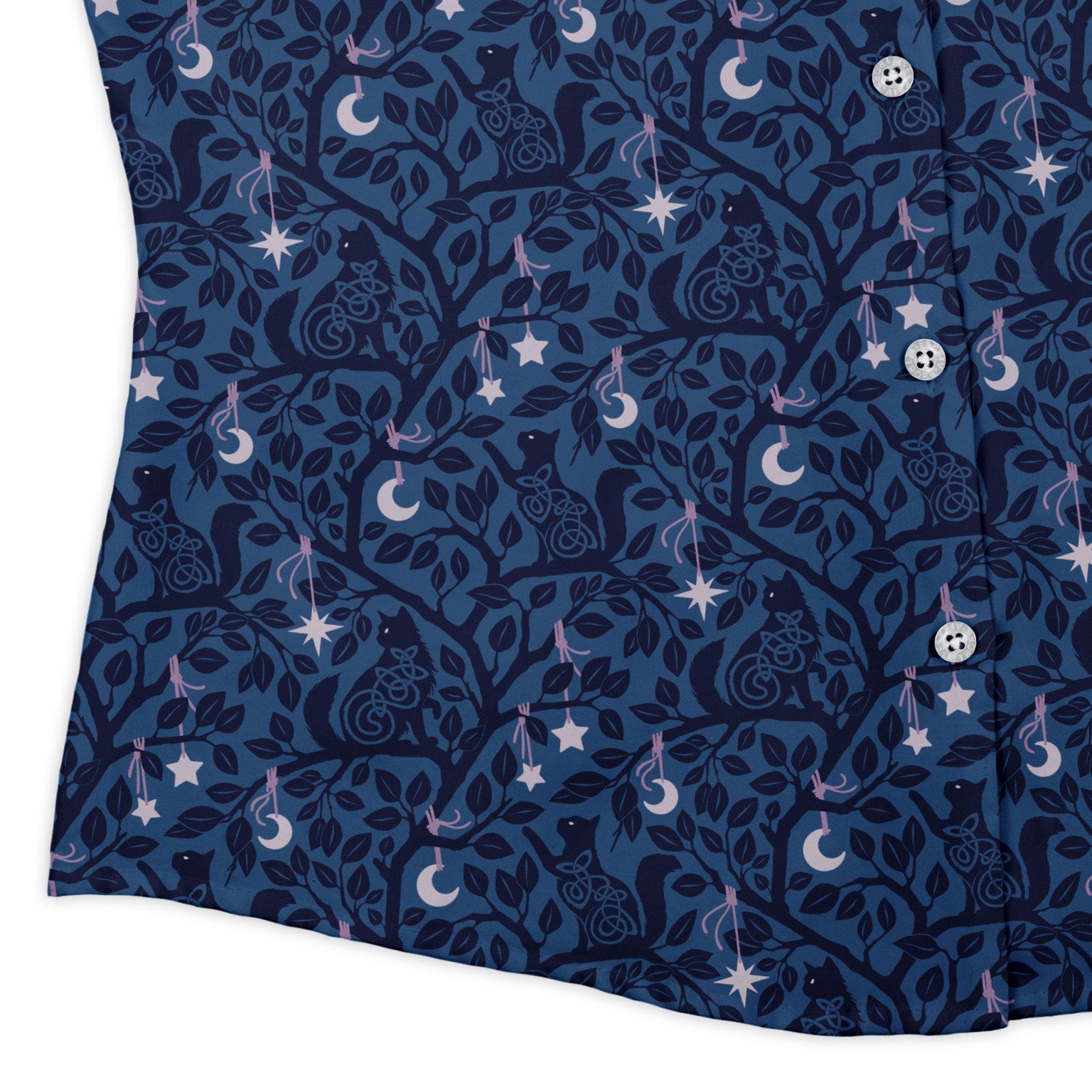 Forest Cats Blue Curvy Button Up Shirt womens corner