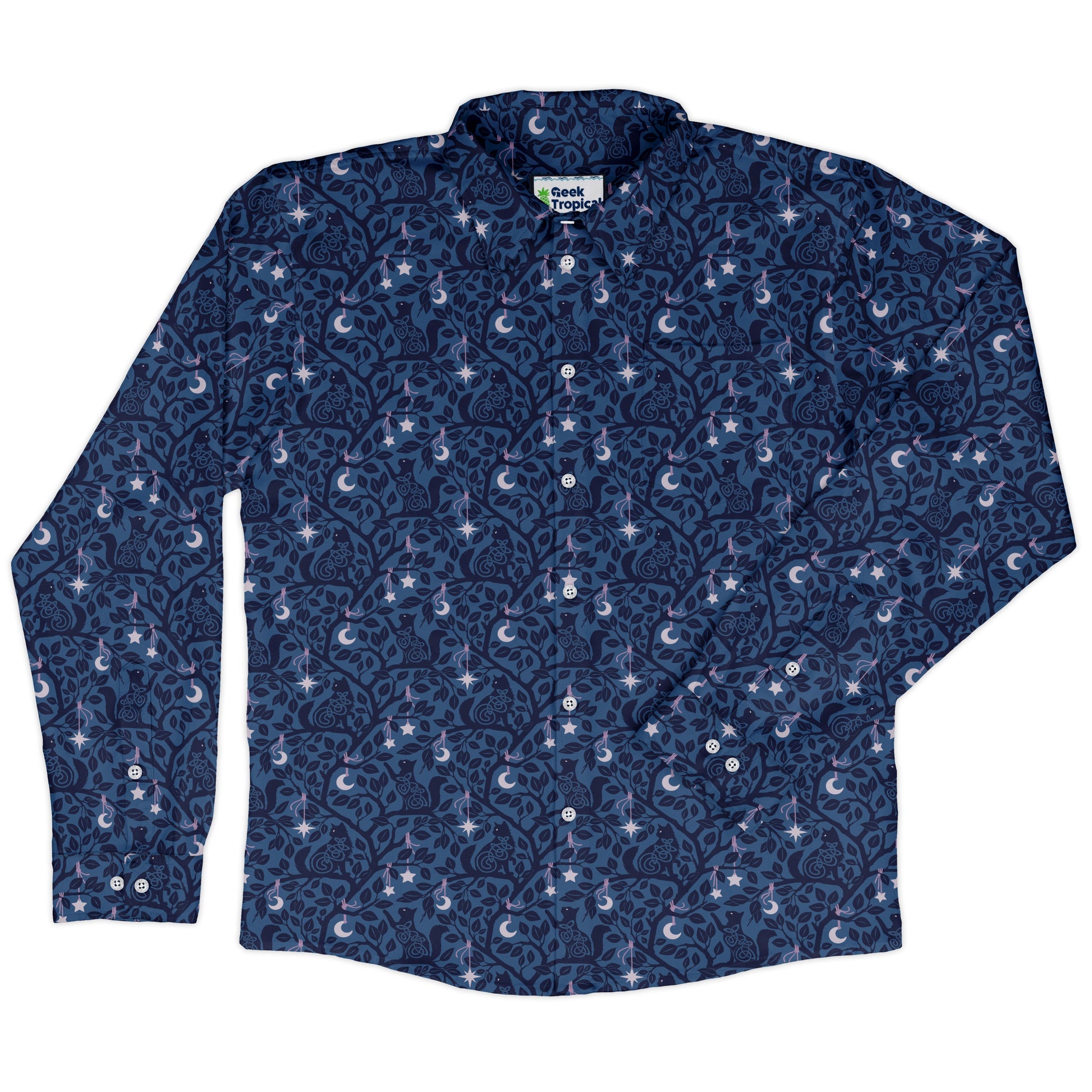 Forest Cats Blue Long Sleeve Button Up Shirt front