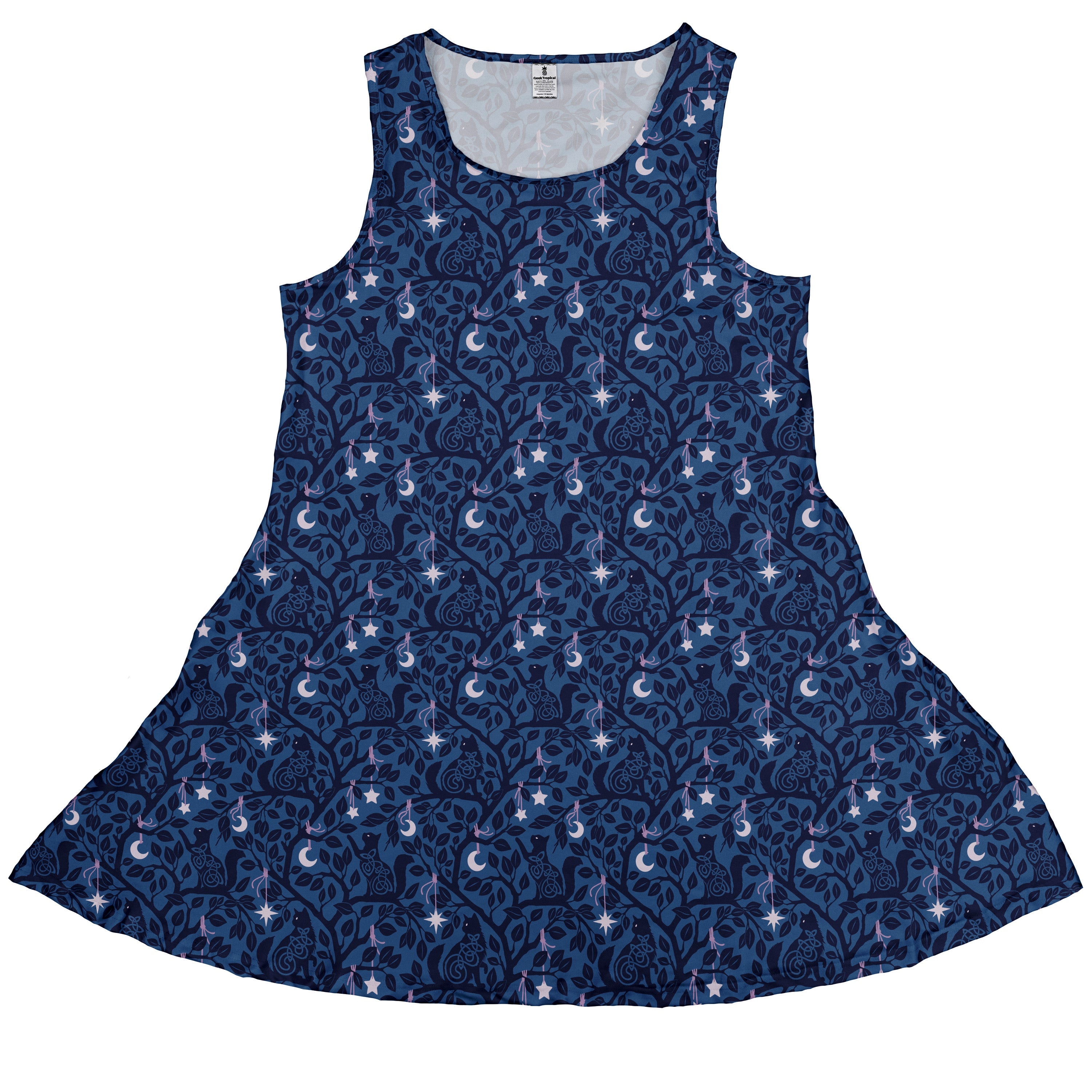 Forest Cats Blue Sleeveless Dress front