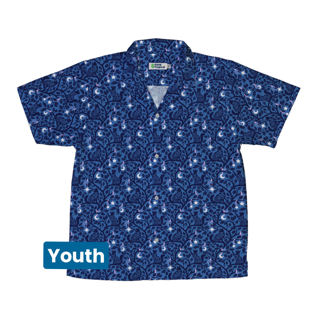 Forest Cats Blue Youth Hawaiian Shirt Front