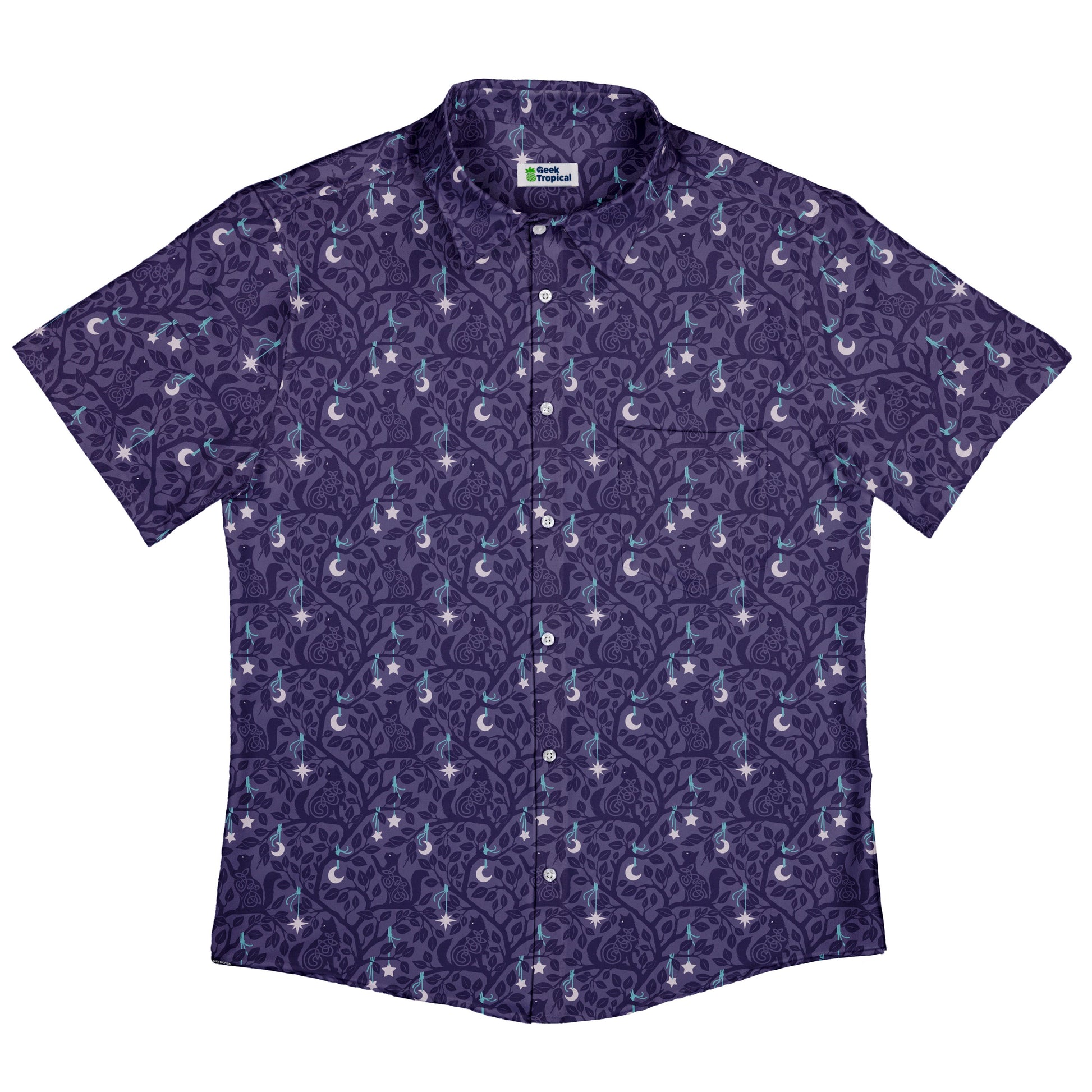 Forest Cats Lilac Button Up Shirt Flat Front