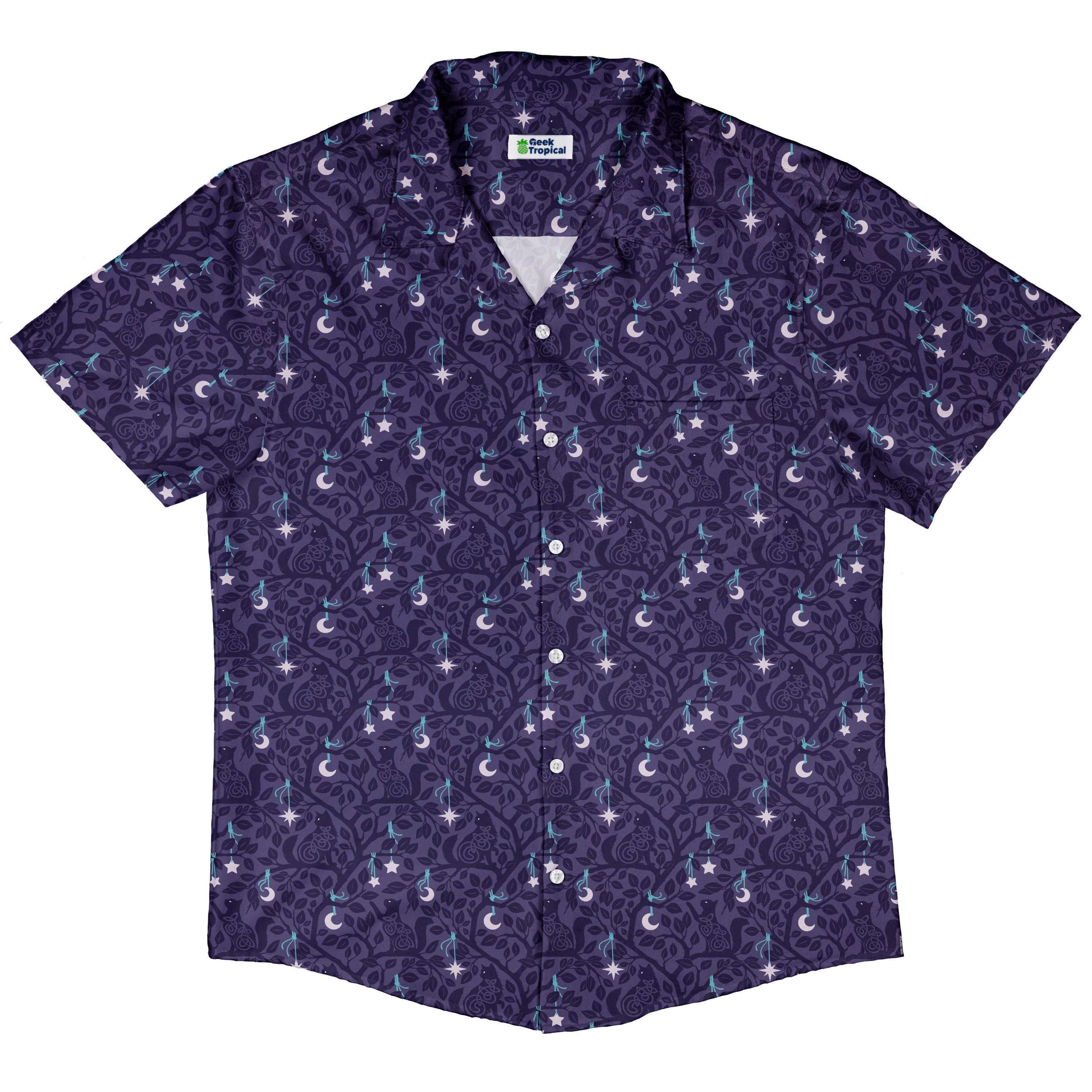 Forest Cats Lilac Button Up Shirt Hawaiian Front