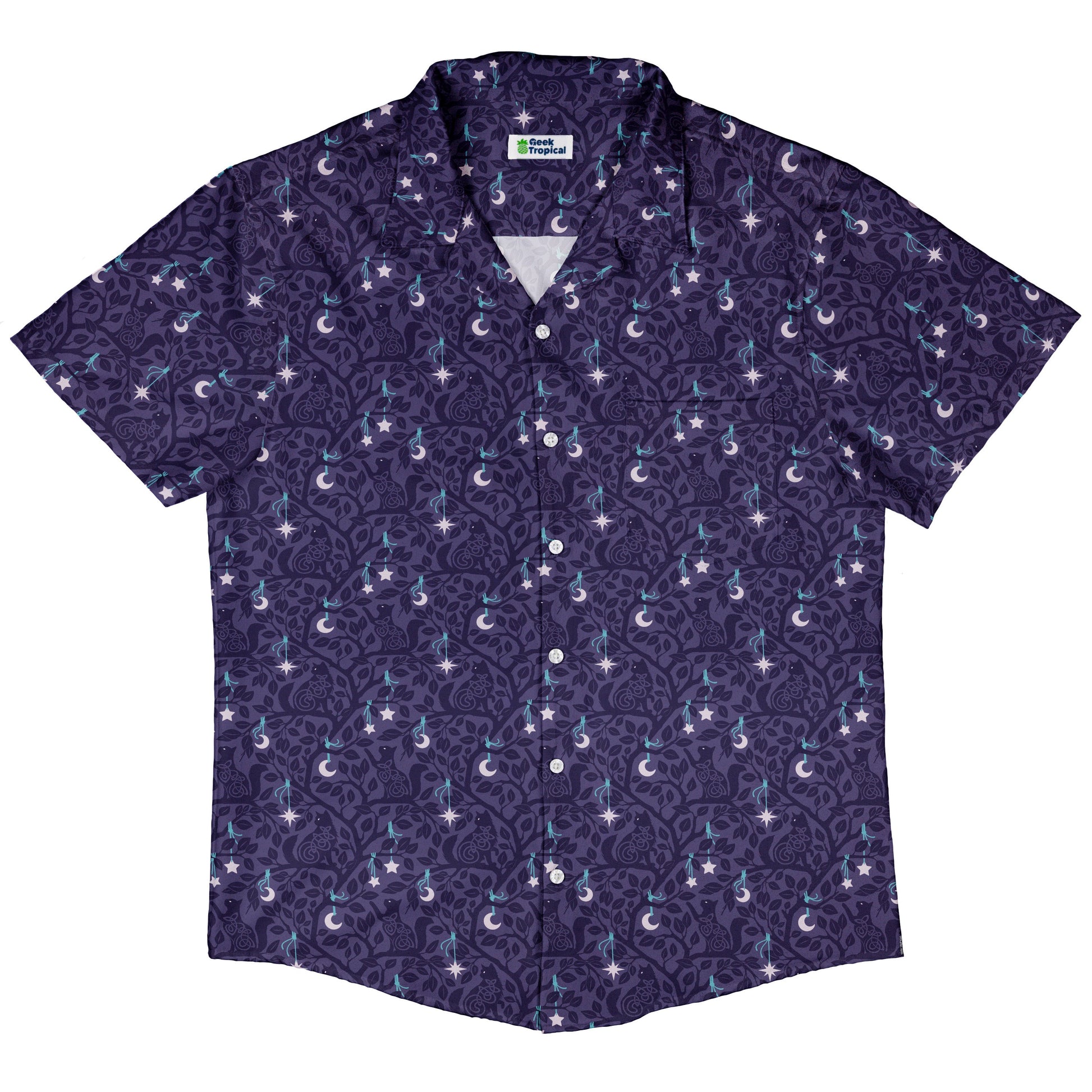 Forest Cats Lilac Button Up Shirt Hawaiian Front