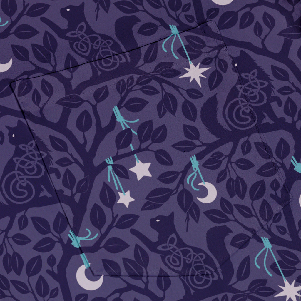 Forest Cats Lilac Button Up Shirt Pocket