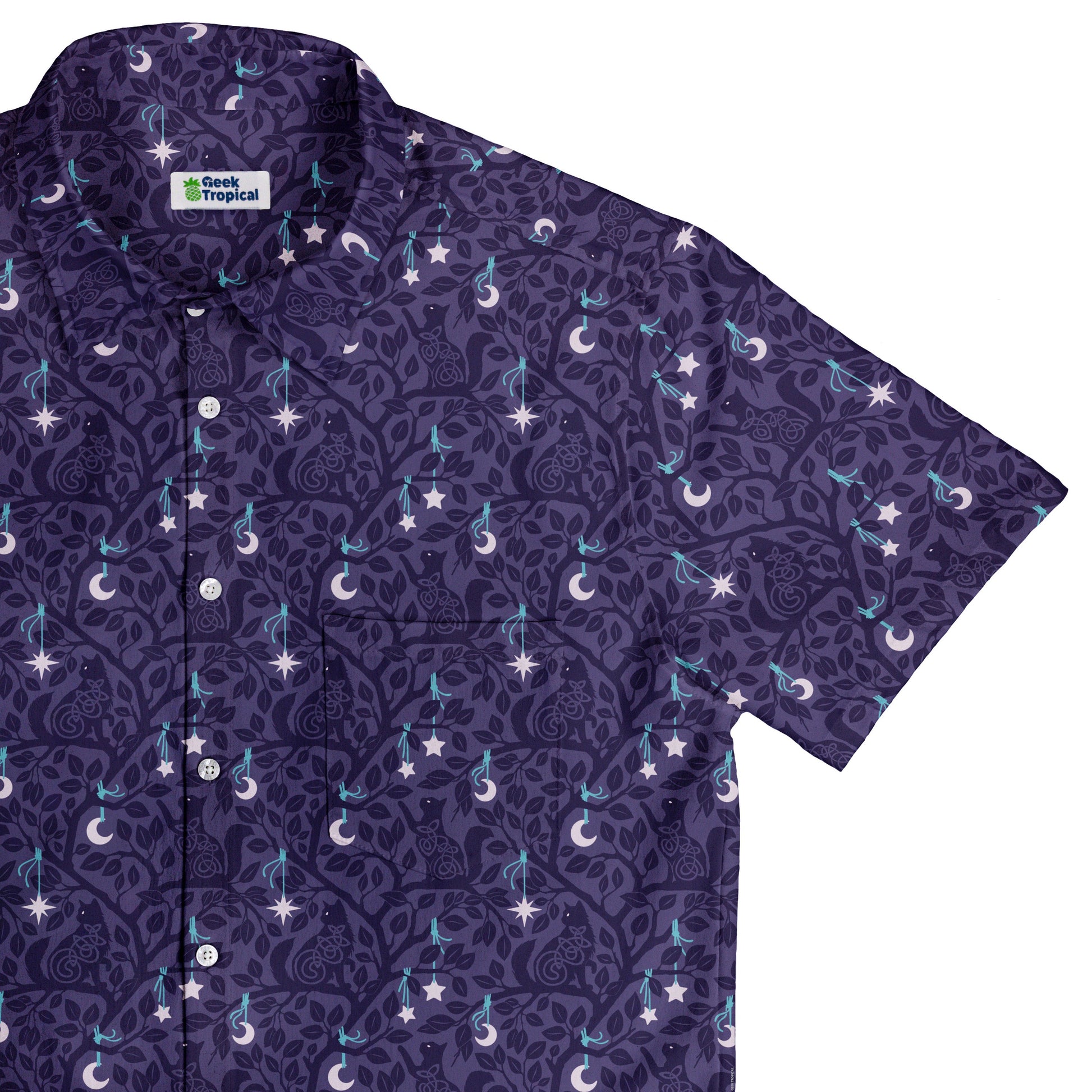 Forest Cats Lilac Button Up Shirt Top Corner