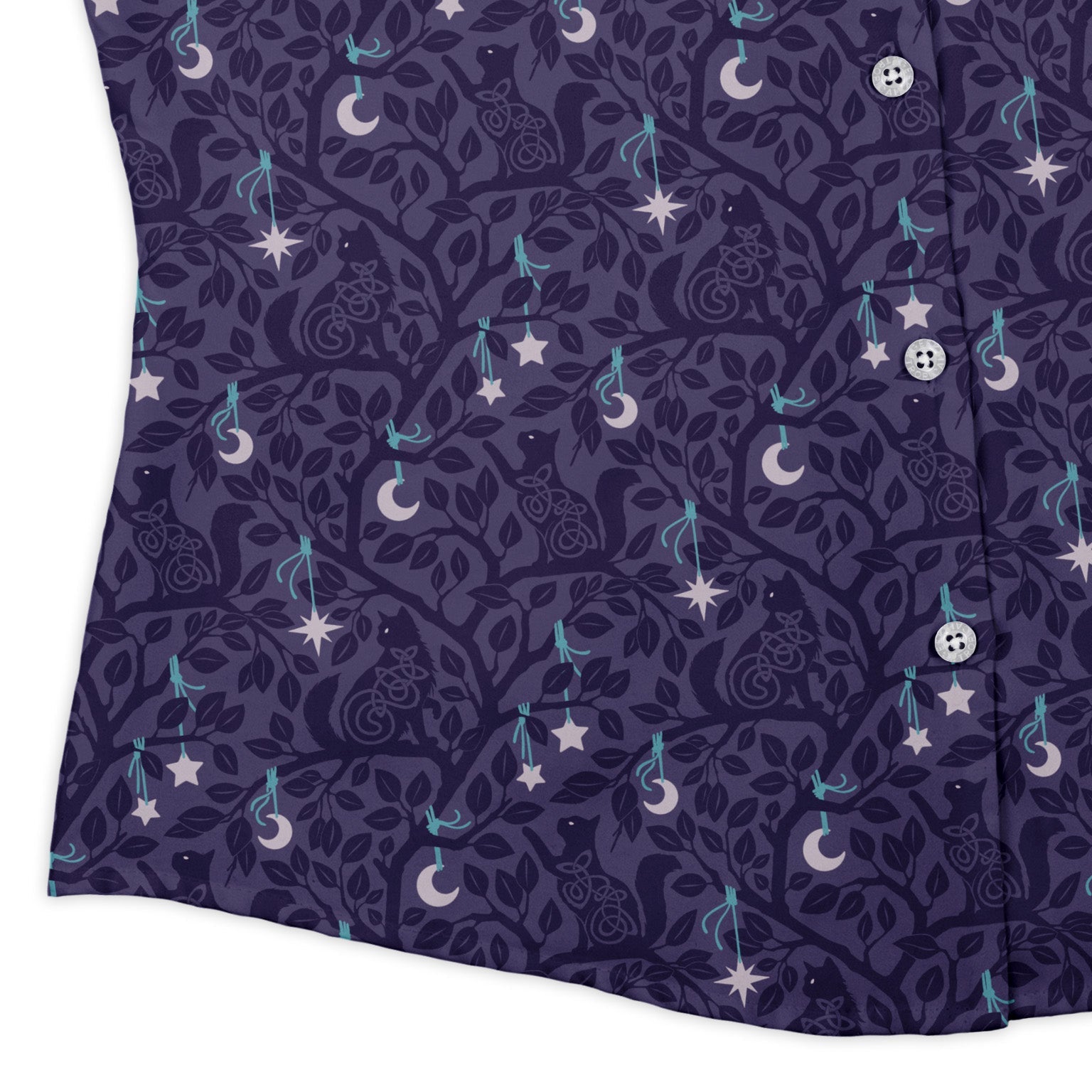 Forest Cats Lilac Curvy Button Up Shirt womens corner