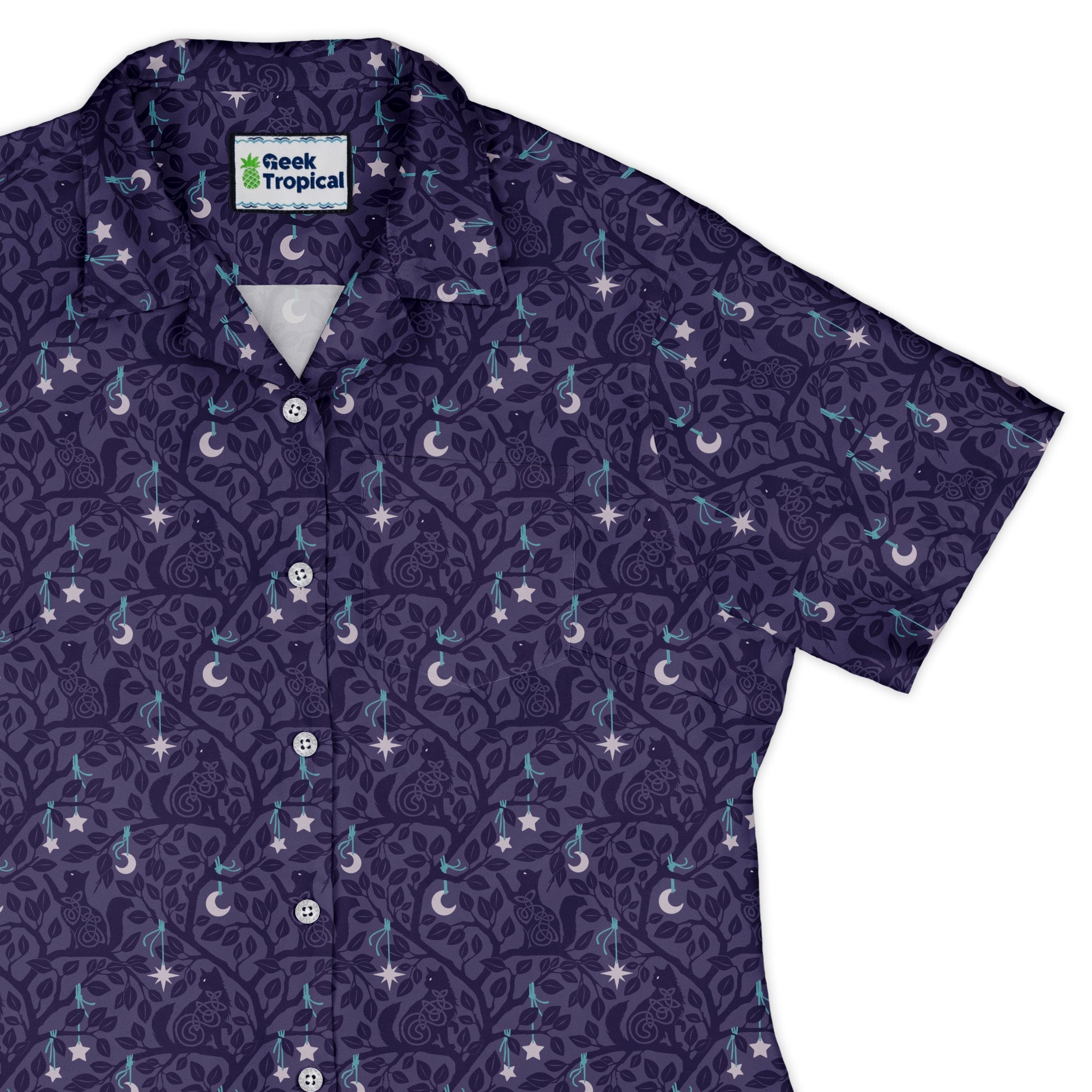 Forest Cats Lilac Curvy Button Up Shirt womens top right