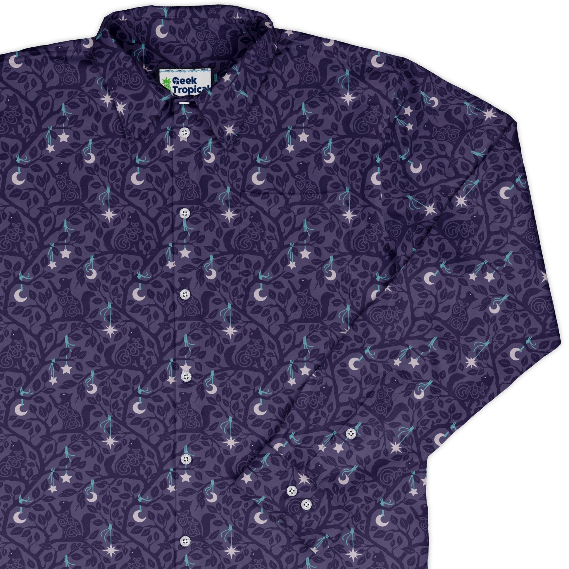 Forest Cats Lilac Long Sleeve Button Up Shirt cover