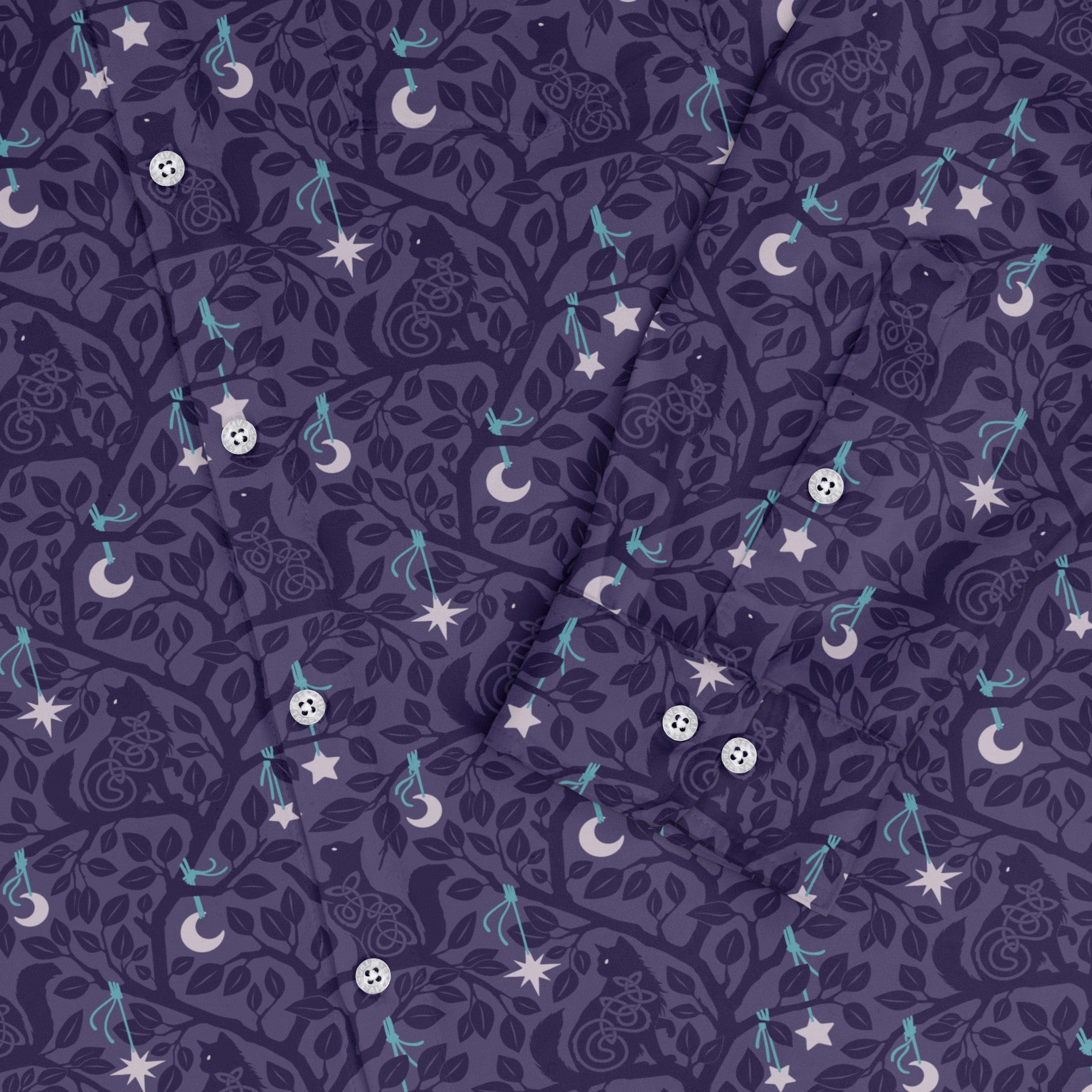 Forest Cats Lilac Long Sleeve Button Up Shirt 2