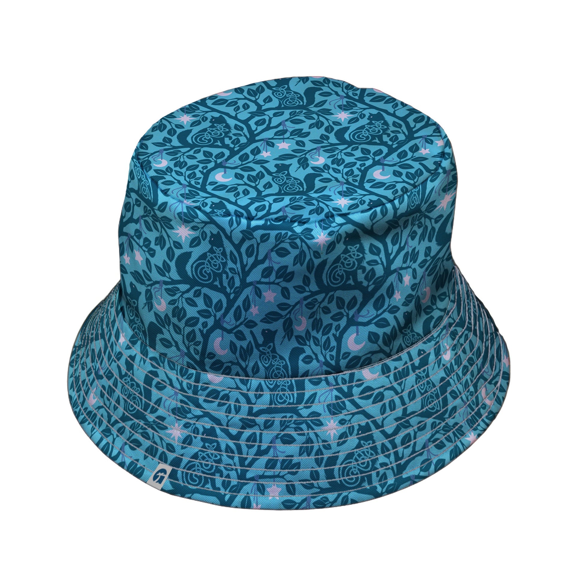 Forest Cats Teal Bucket Hat Gray Stitching