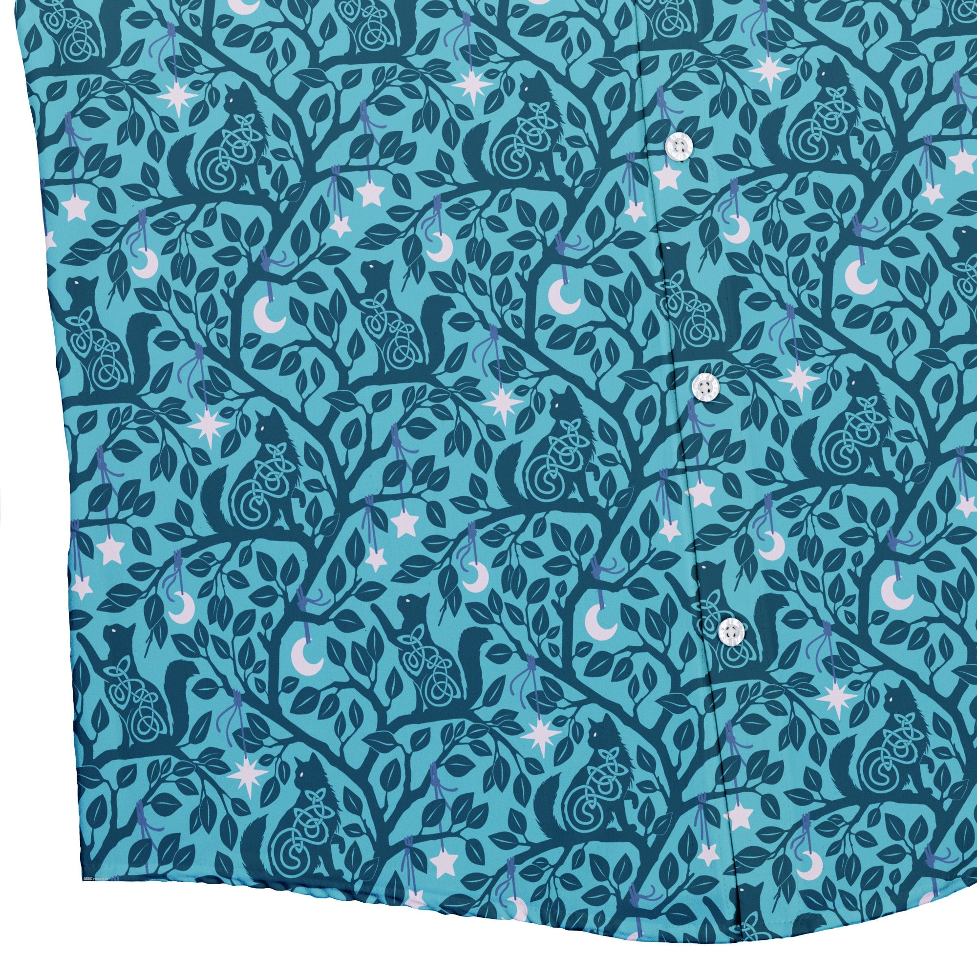 Forest Cats Teal Button Up Shirt 2