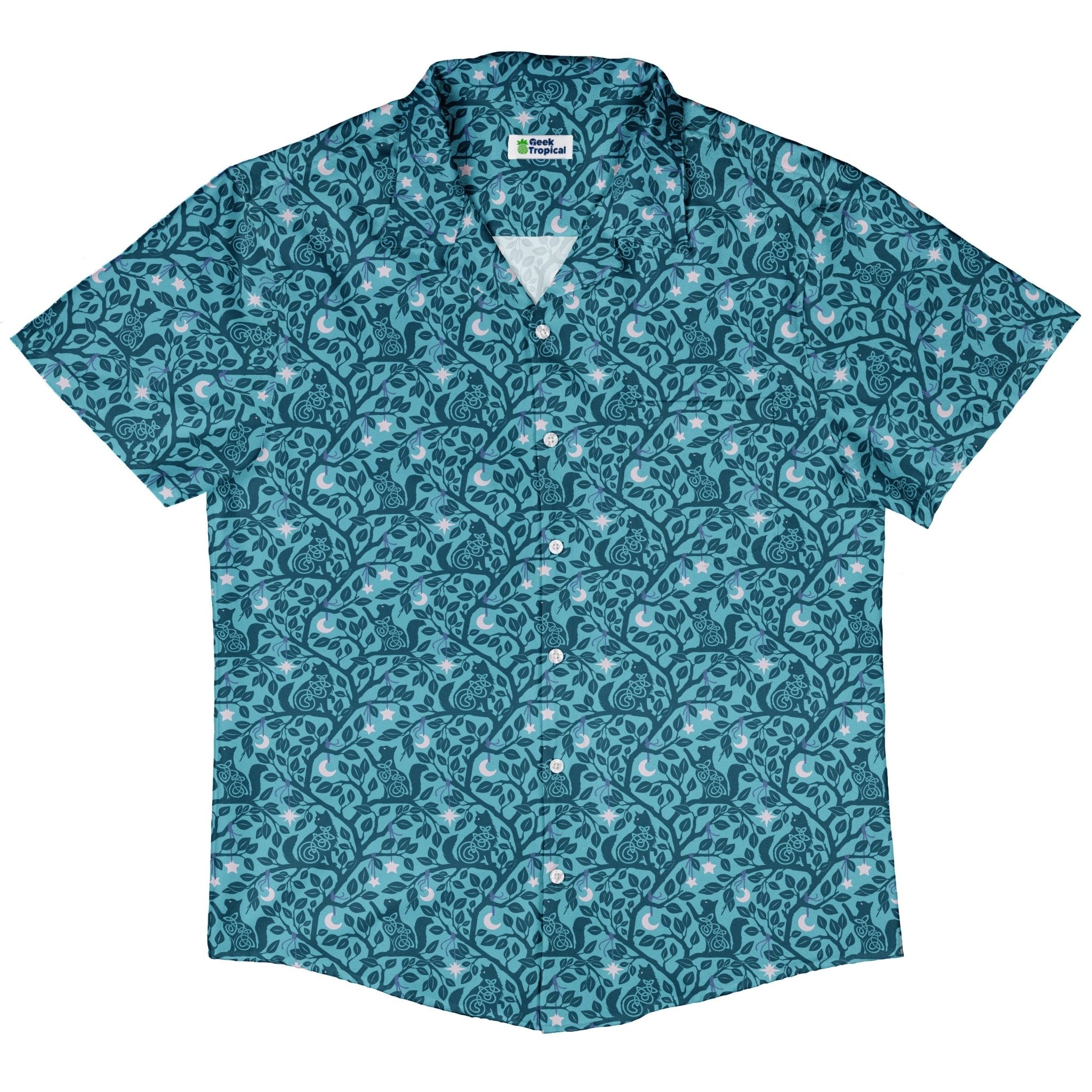 Forest Cats Teal Button Up Shirt 5
