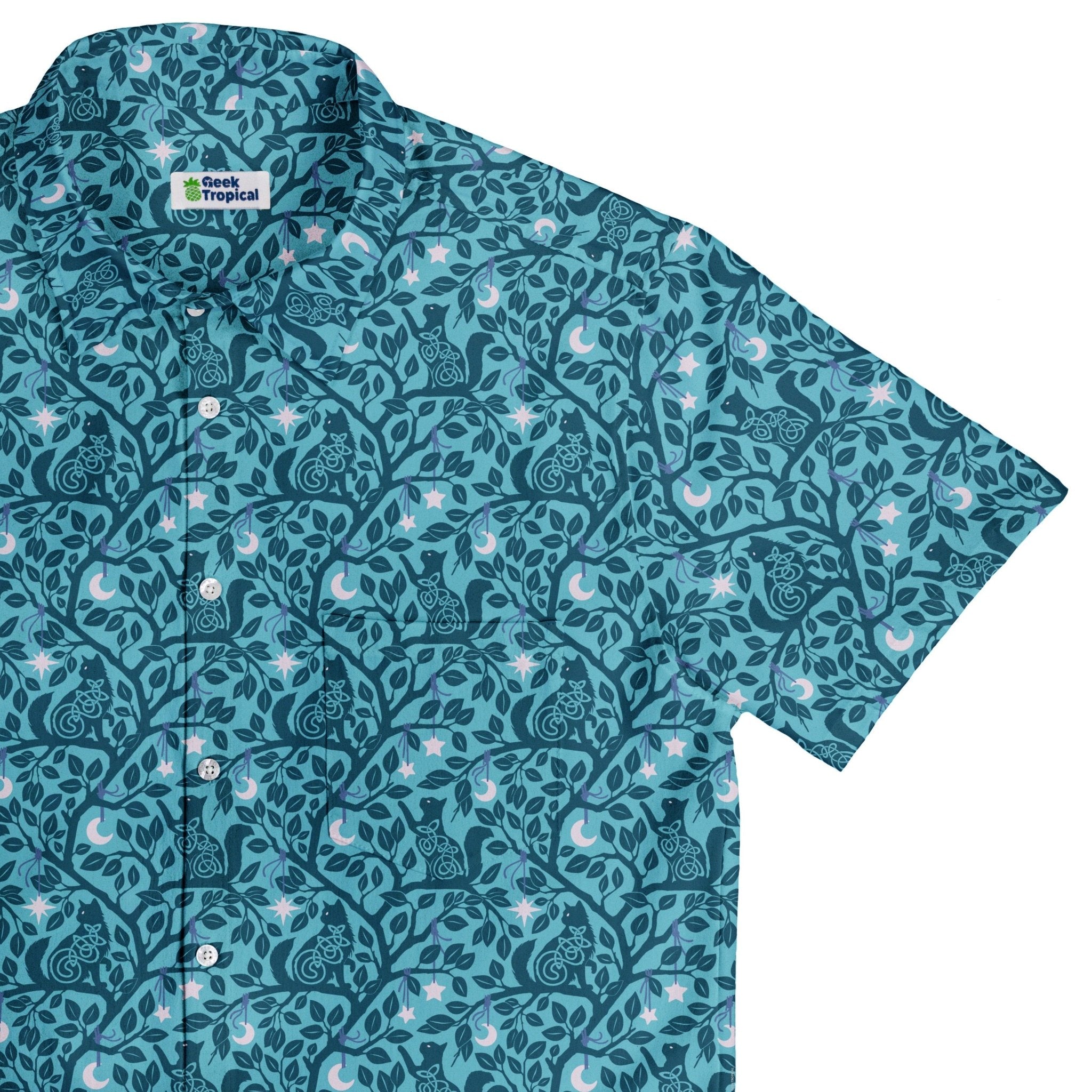 Forest Cats Teal Button Up Shirt 1
