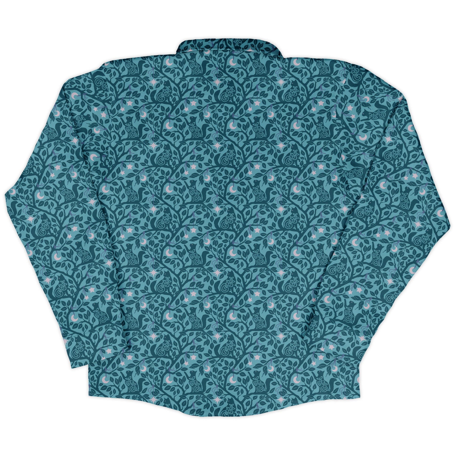 Forest Cats Teal Long Sleeve Button Up Shirt back
