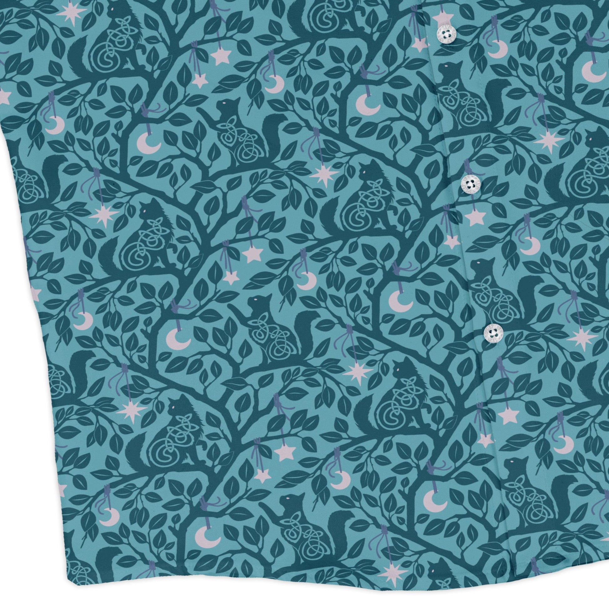 Forest Cats Teal Long Sleeve Button Up Shirt corner