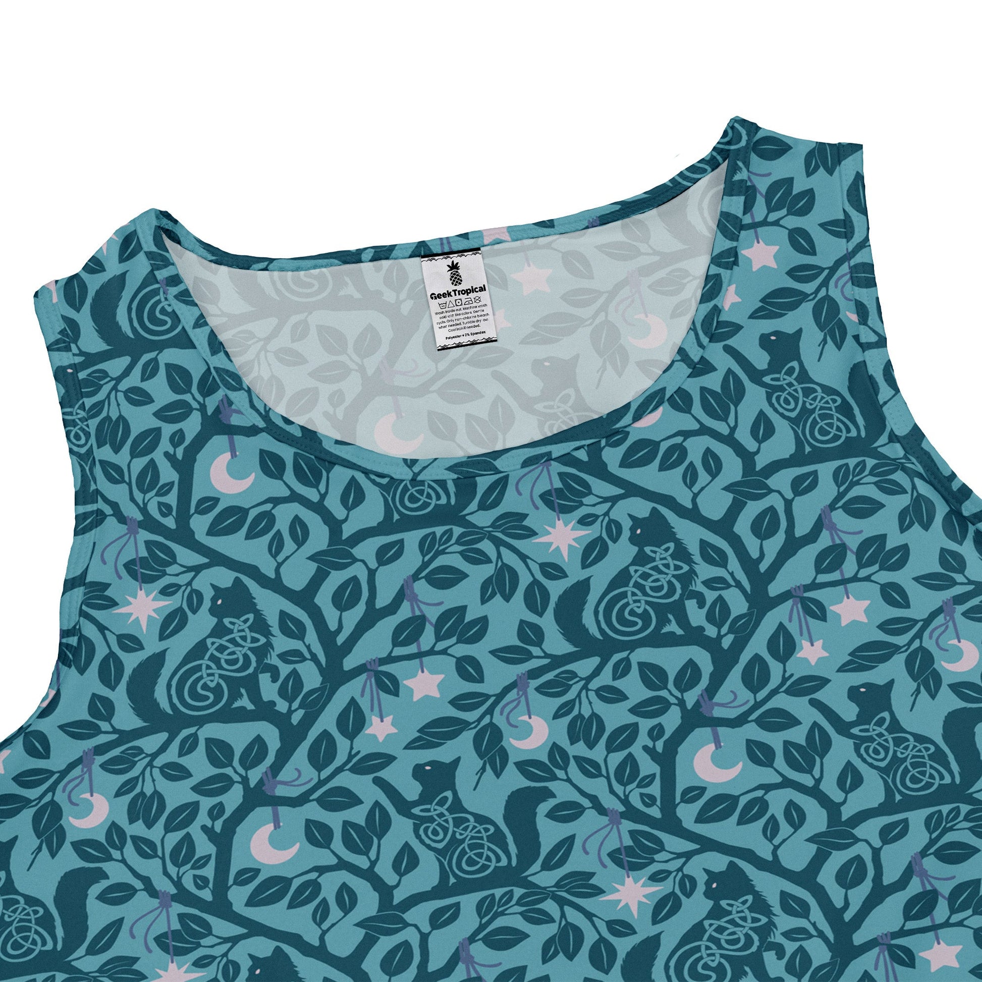 Forest Cats Teal Sleeveless Dress close front