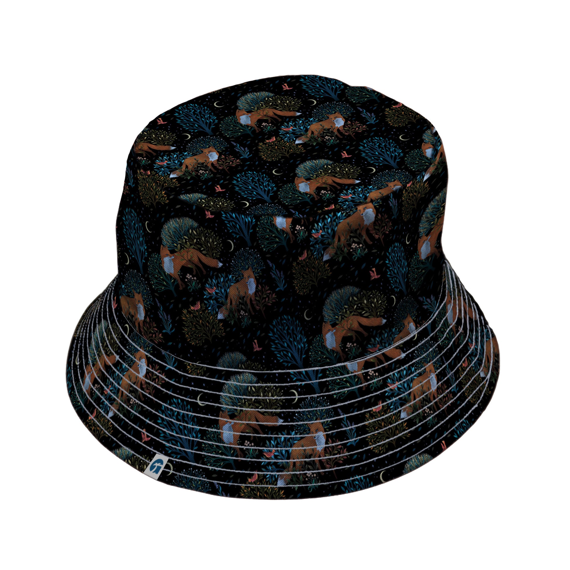 Forest Foxes Bucket Hat Gray Stitching