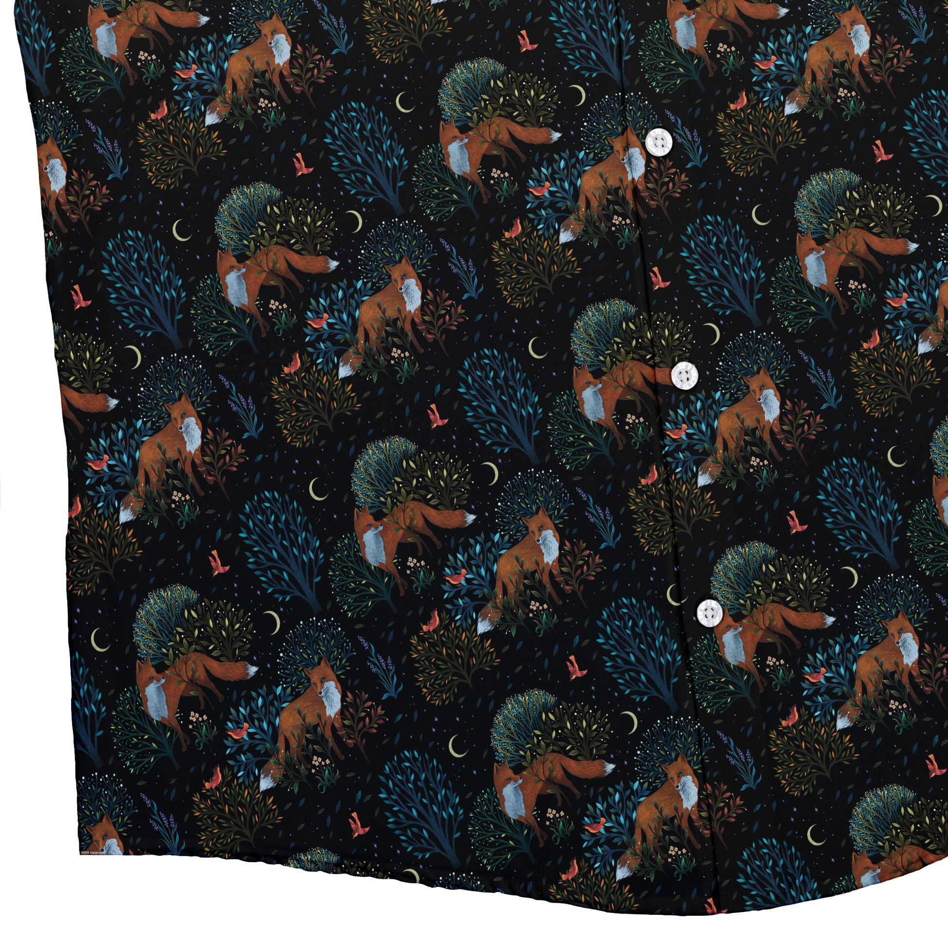 Forest Foxes Button Up Shirt Bottom Corner