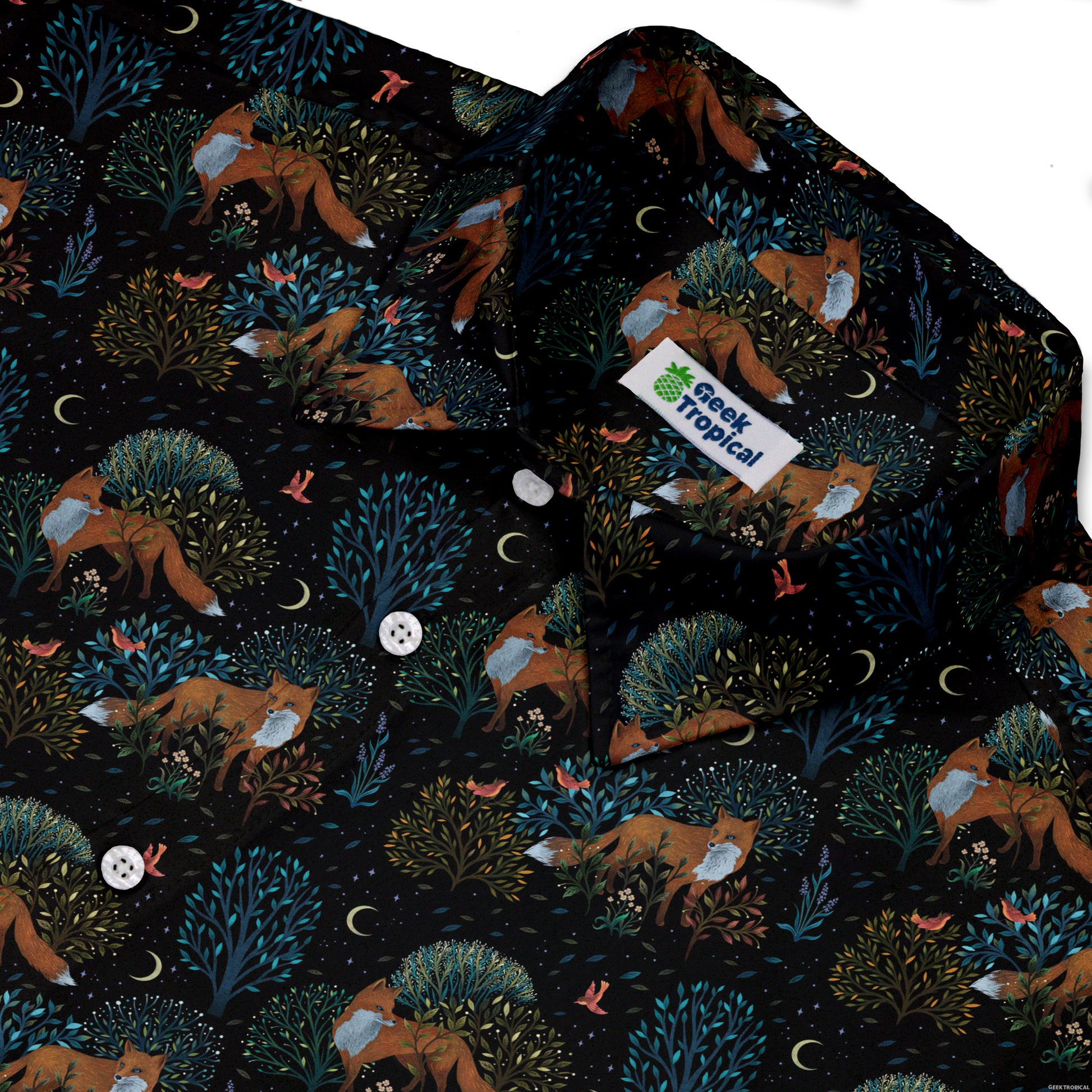 Forest Foxes Button Up Shirt Neck
