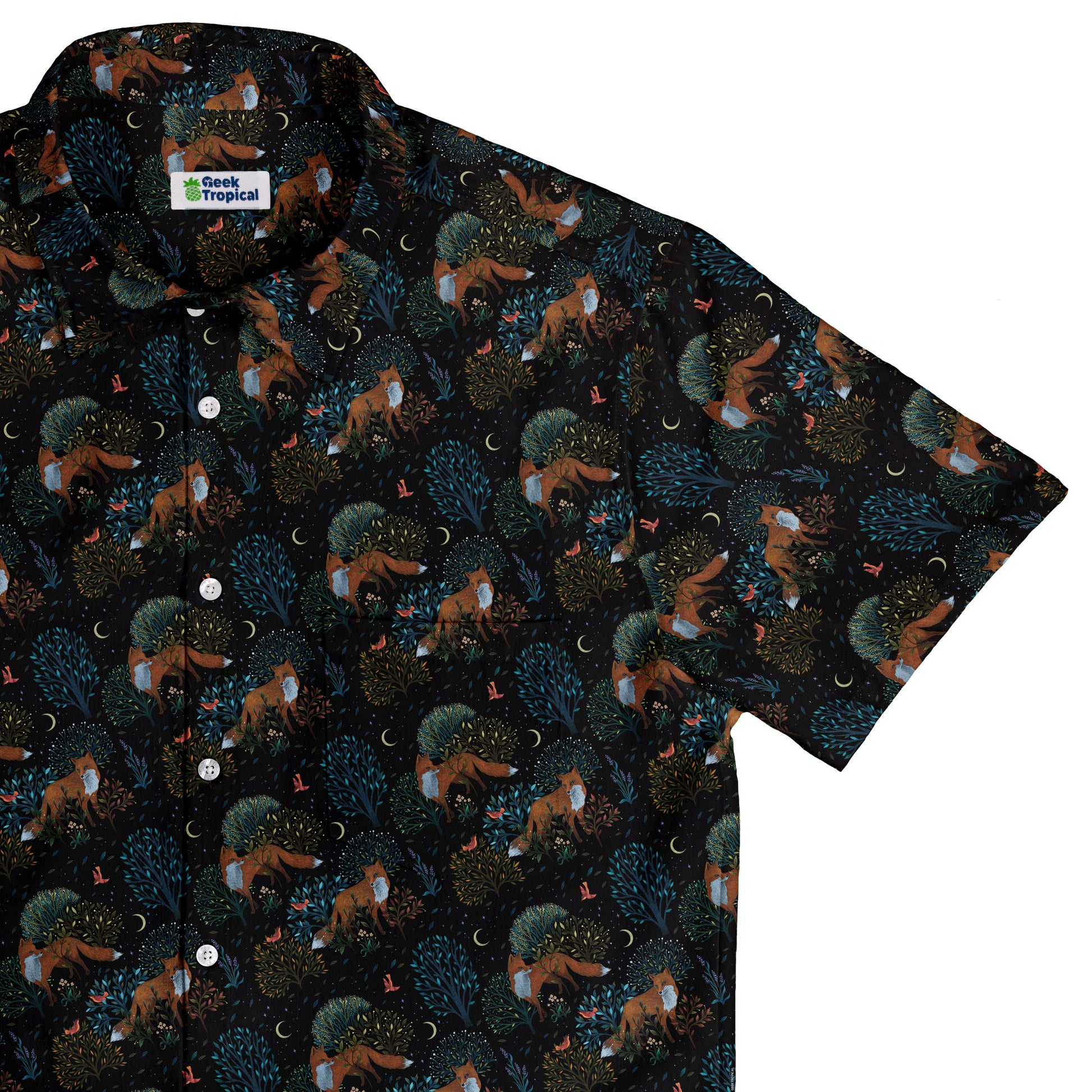 Forest Foxes Button Up Shirt Top Corner