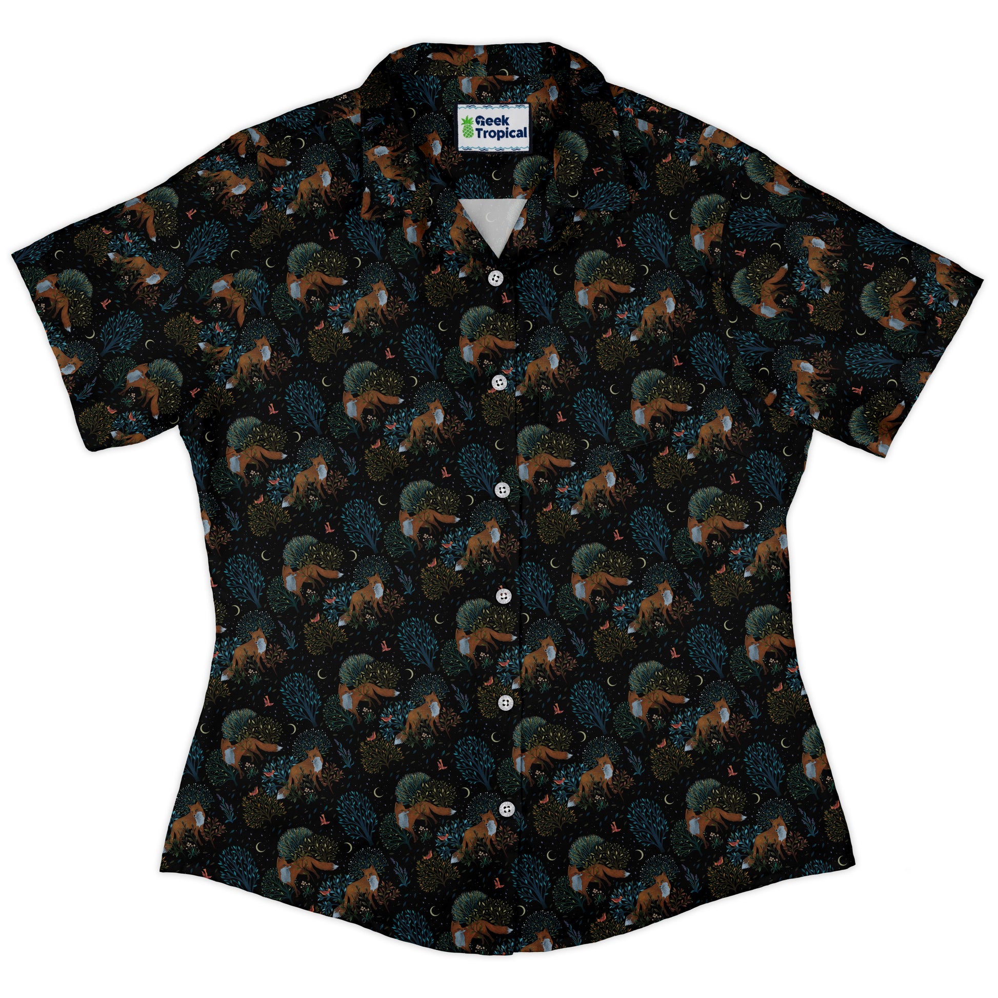 Forest Foxes Curvy Button Up Shirt womens front