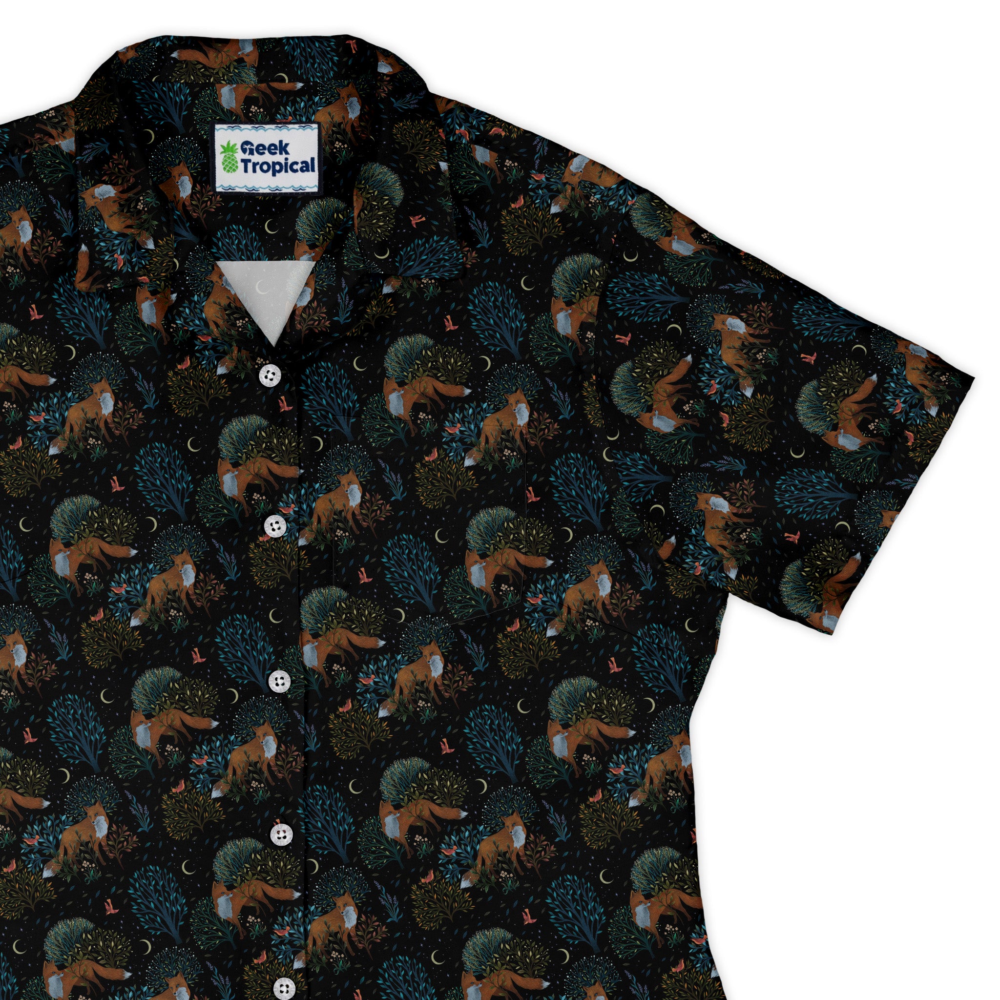 Forest Foxes Curvy Button Up Shirt womens top right