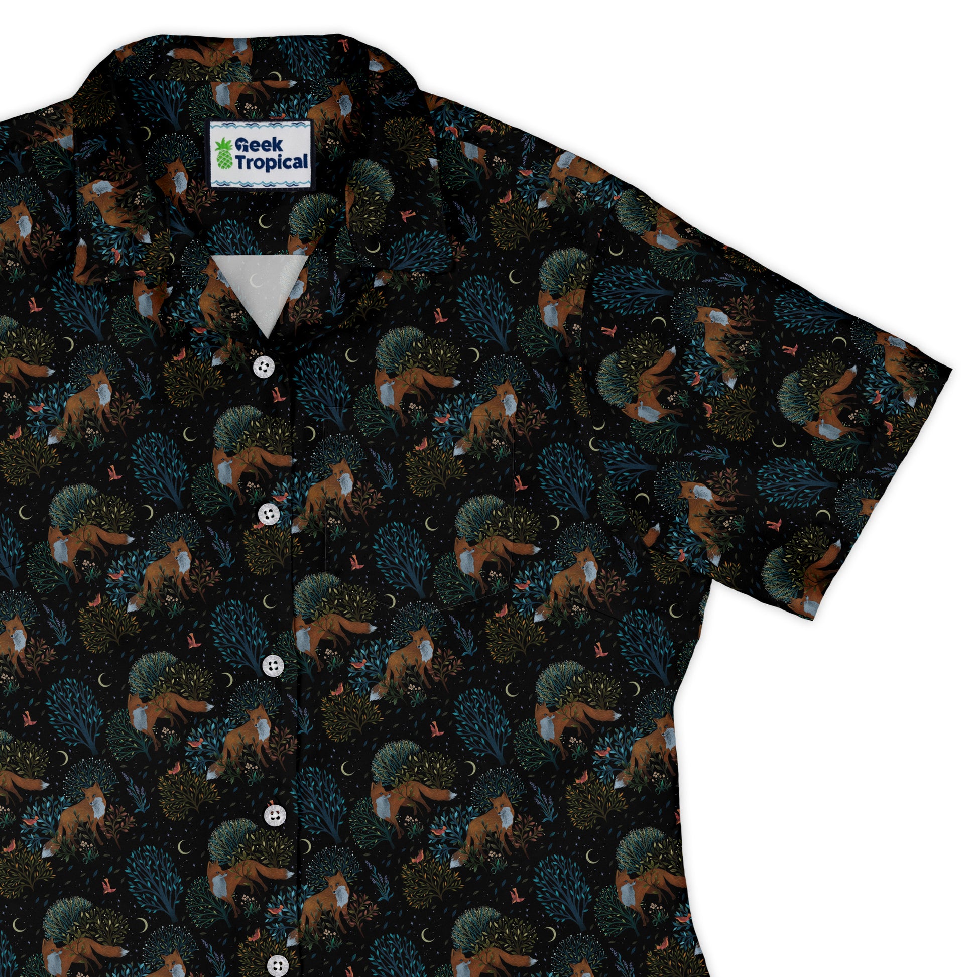 Forest Foxes Curvy Button Up Shirt womens top right
